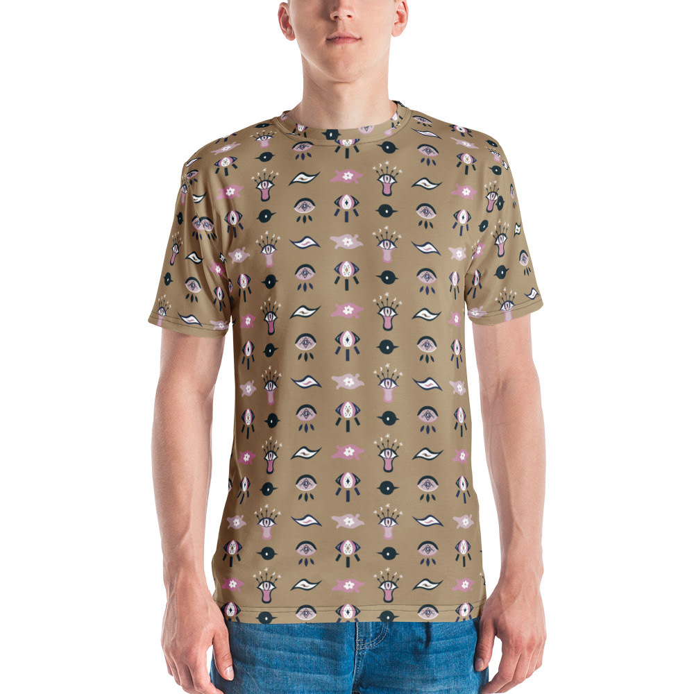EVIL EYES - BLUSH, GOLD & NAVY_ALL OVER GRAPHIC TEE - LIFESTYLE MENS FRONT