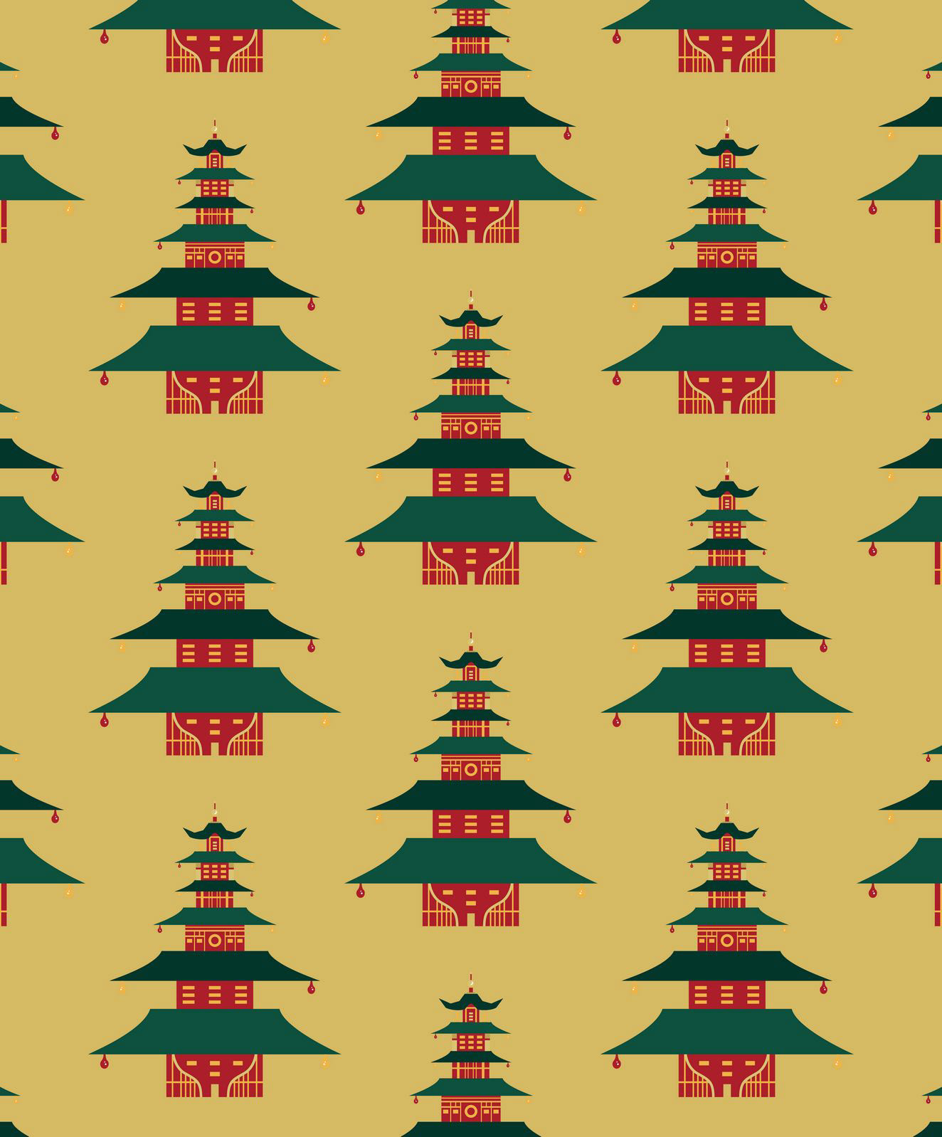 MINIMAL SHINTO TEMPLES PATTERN - LIGHT GOLD