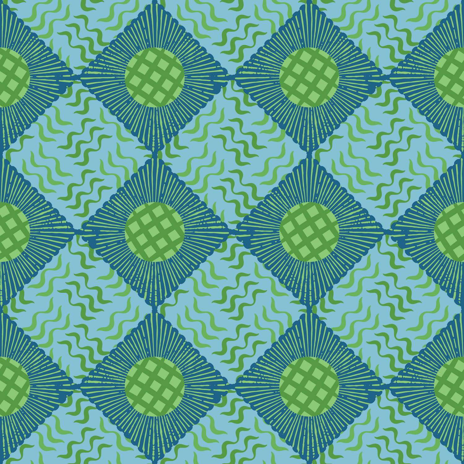 DIAMOND PLAID SUNFLOWERS & GRASSY WEAVES - POND LIFE