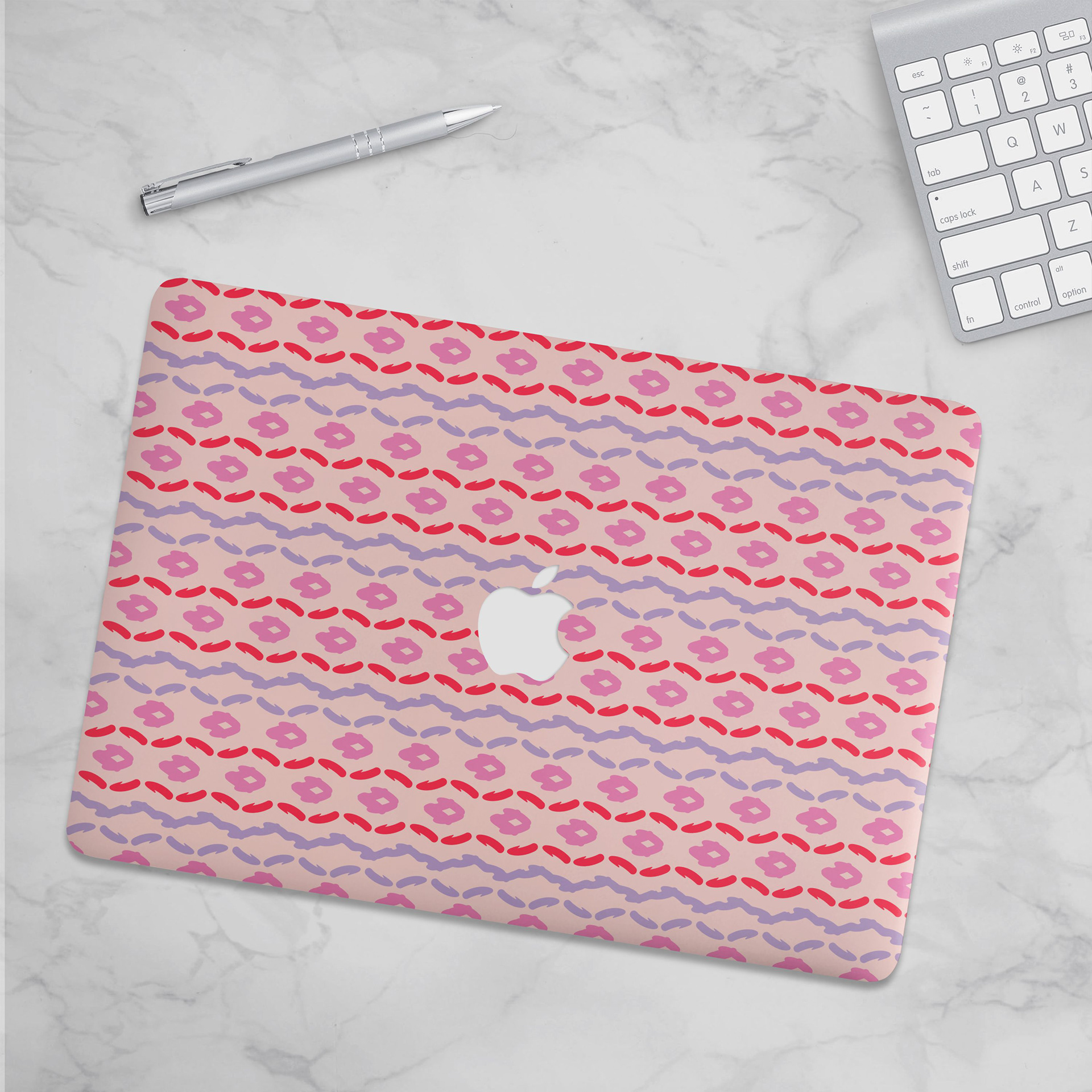 ABSTRACT AIRY FLOW - FUCHSIA, RED, LAVENDER & CREAM_MACBOOK SKIN MOCKUP