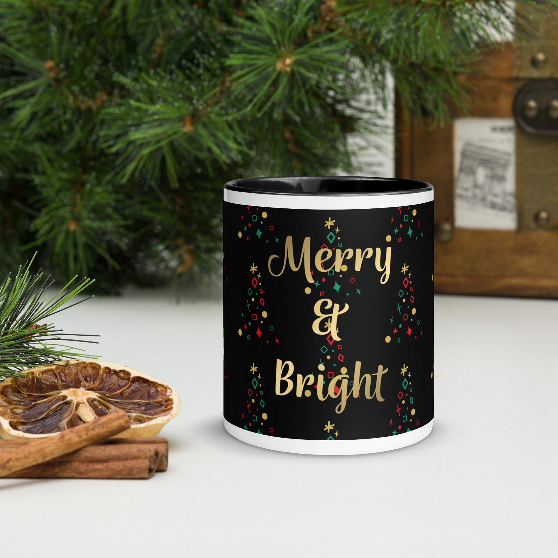 MERRY & BRIGHT - XMAS TREES BLACK_COFFEE MUGS