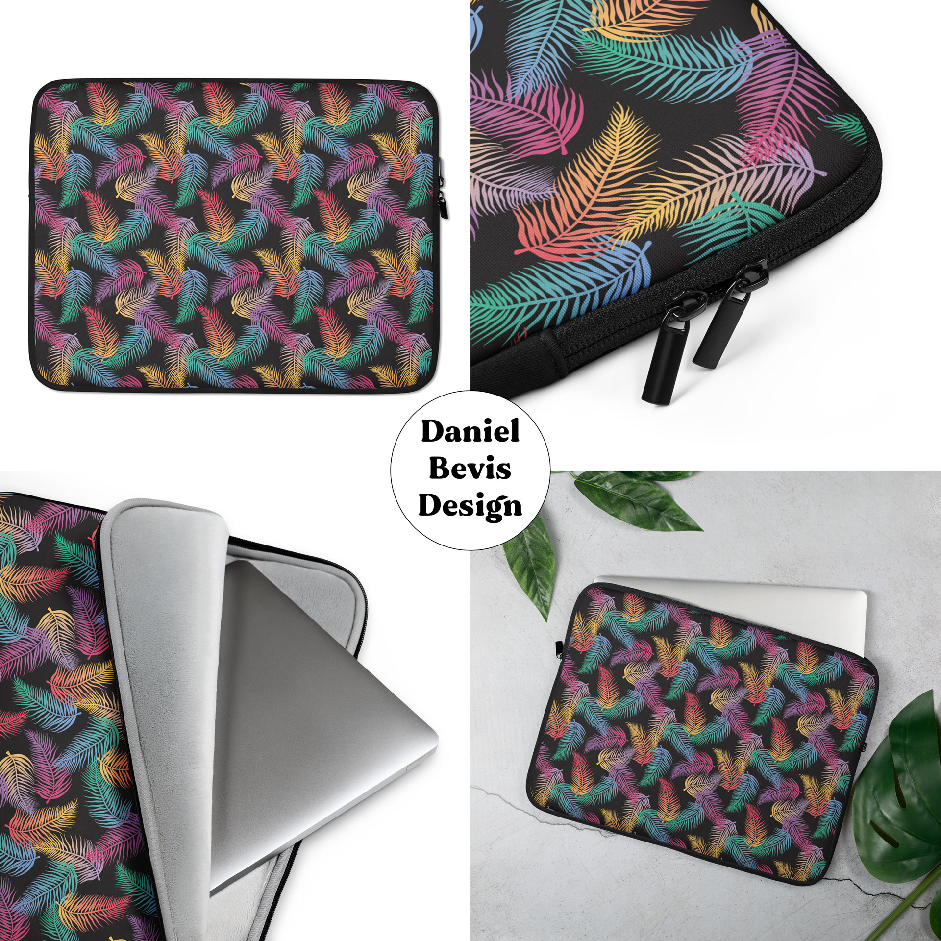 RAINBOW TROPICAL PALMS PRINT - BLACK_LAPTOP SLEEVE MOCKUPS