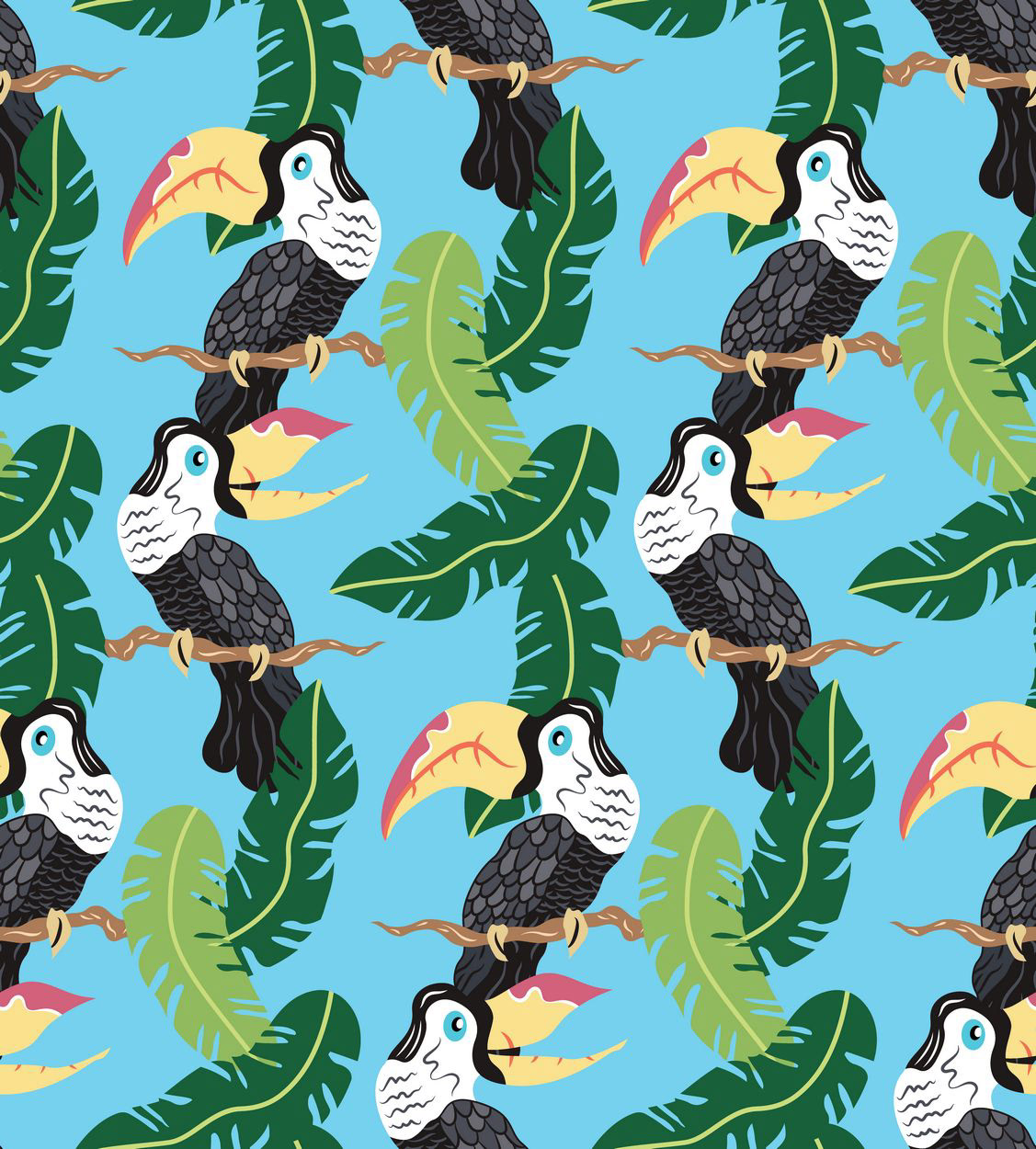 TROPICAL TOUCANS SKY BLUE
