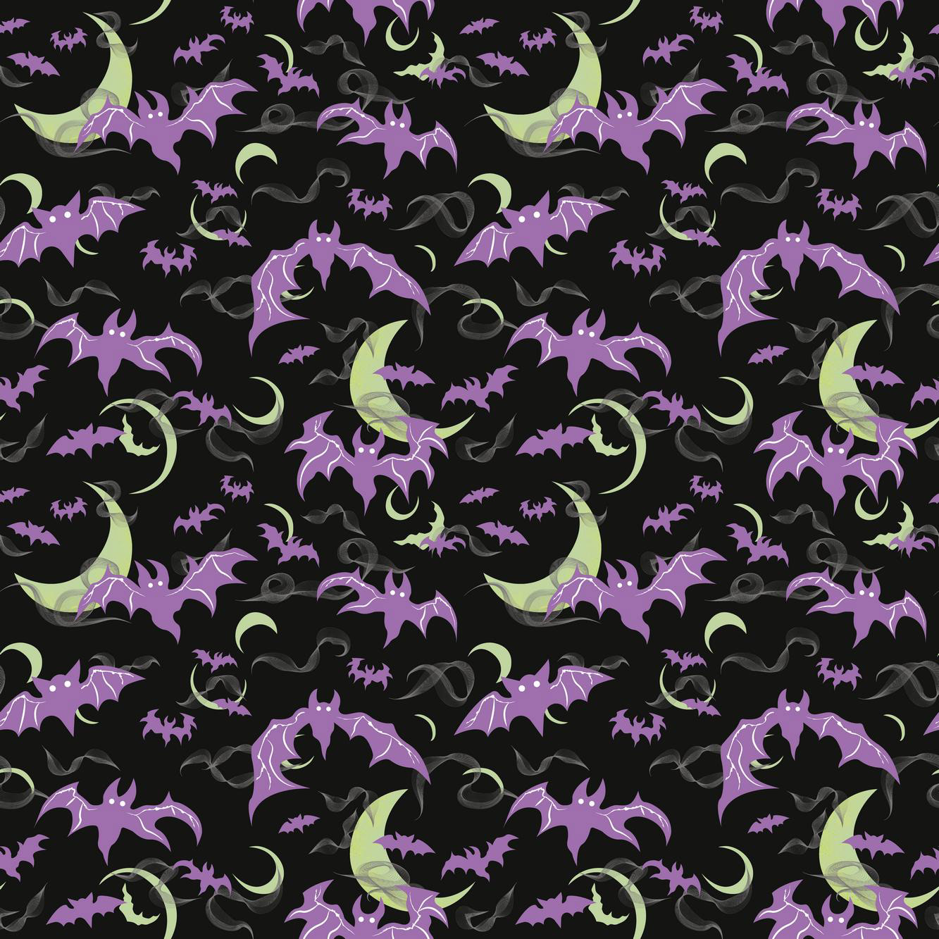 BATS & SPOOKY MOONS - GHOULISH PURPLE, GREEN & BLACK