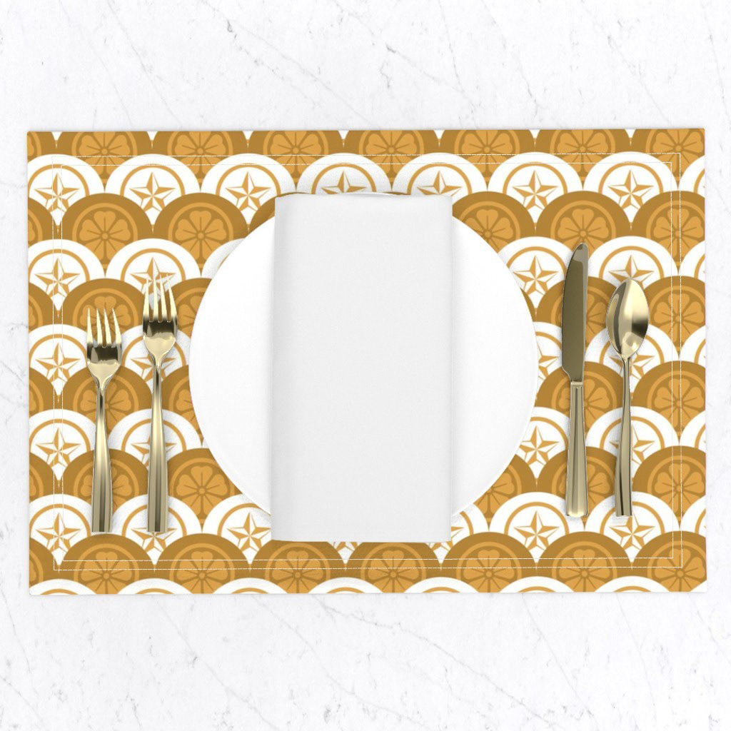 CHERRY BLOSSOMS & STARS - GOLD & WHITE PLACEMAT