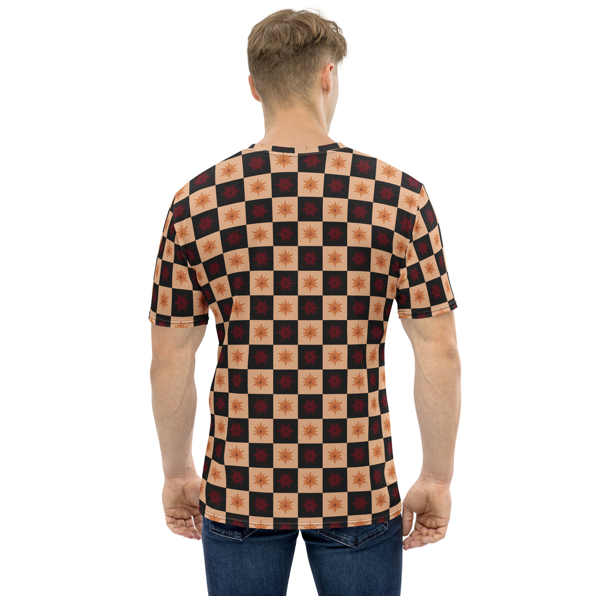 CHECKER STARBURSTS - FIERY DRACONIC HERALDRY_ALL OVER GRAPHIC TEE - LIFESTYLE MENS BACK