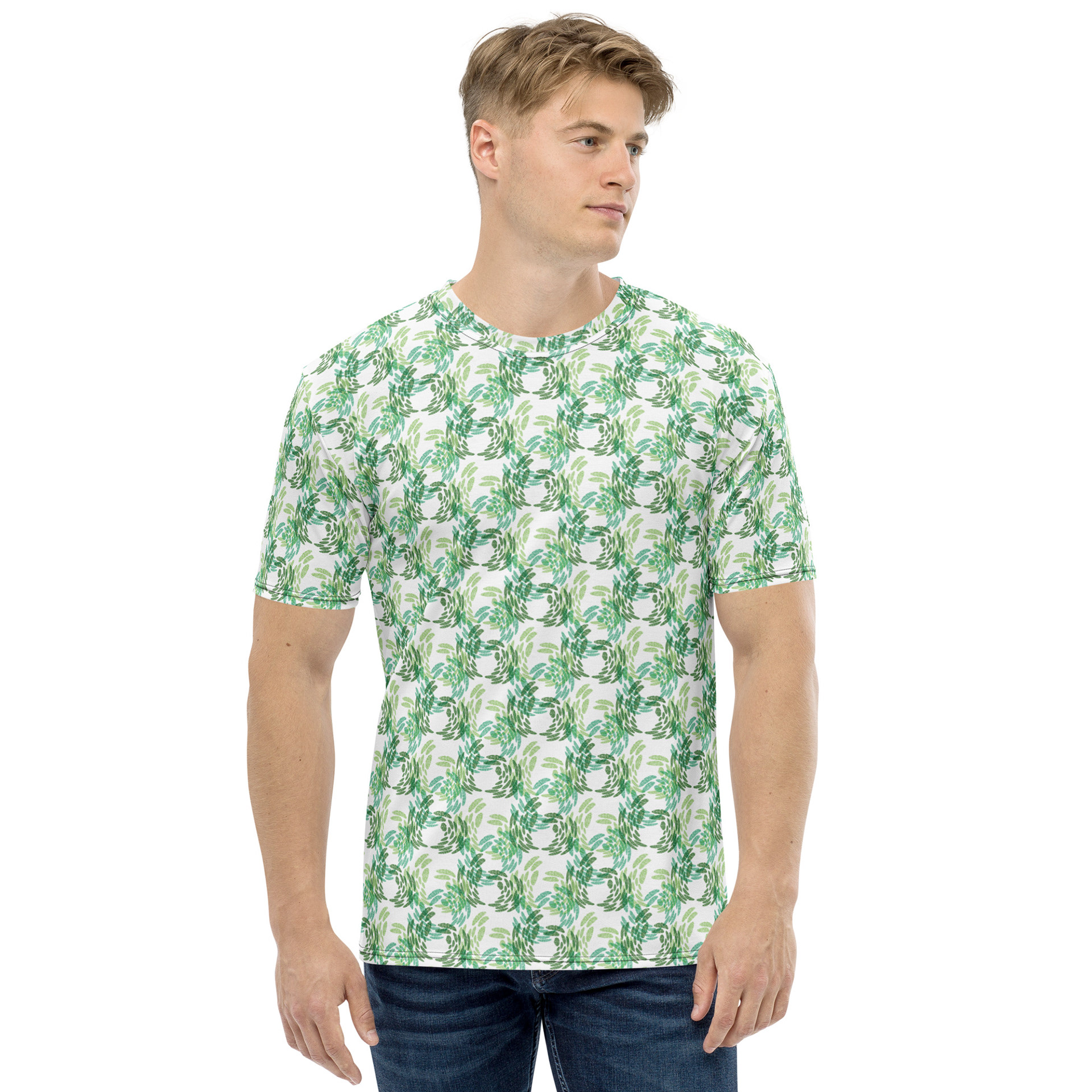 ABSTRACT SPRING GREEN BUTTERFLIES PRINT_ALL OVER GRAPHIC TEE - LIFESTYLE MENS FRONT