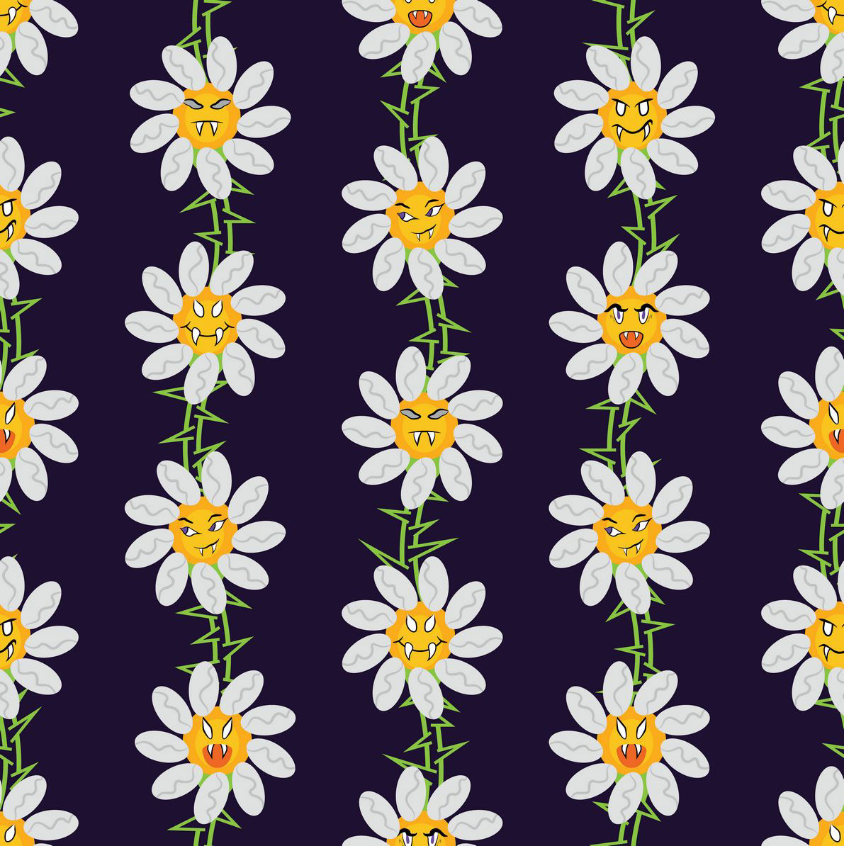 VAMPIRE SMILEY FLORALS - DARK PURPLE
