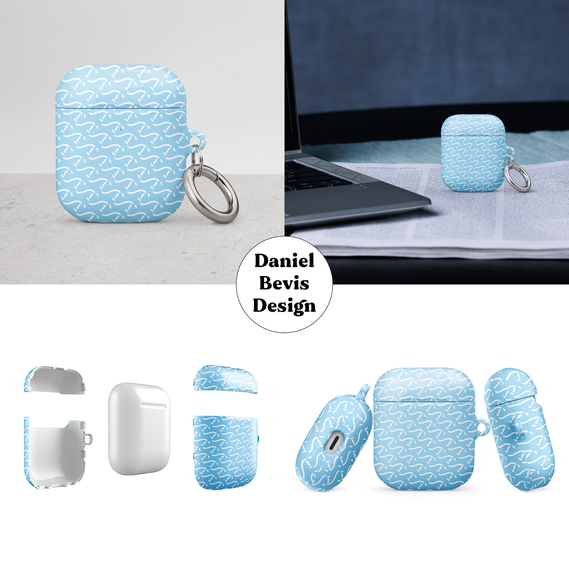 ABSTRACT LOOSE SCRIBES - CELESTE BLUE_AIRPOD GEN 1 CASES MOCKUPS COLLAGE