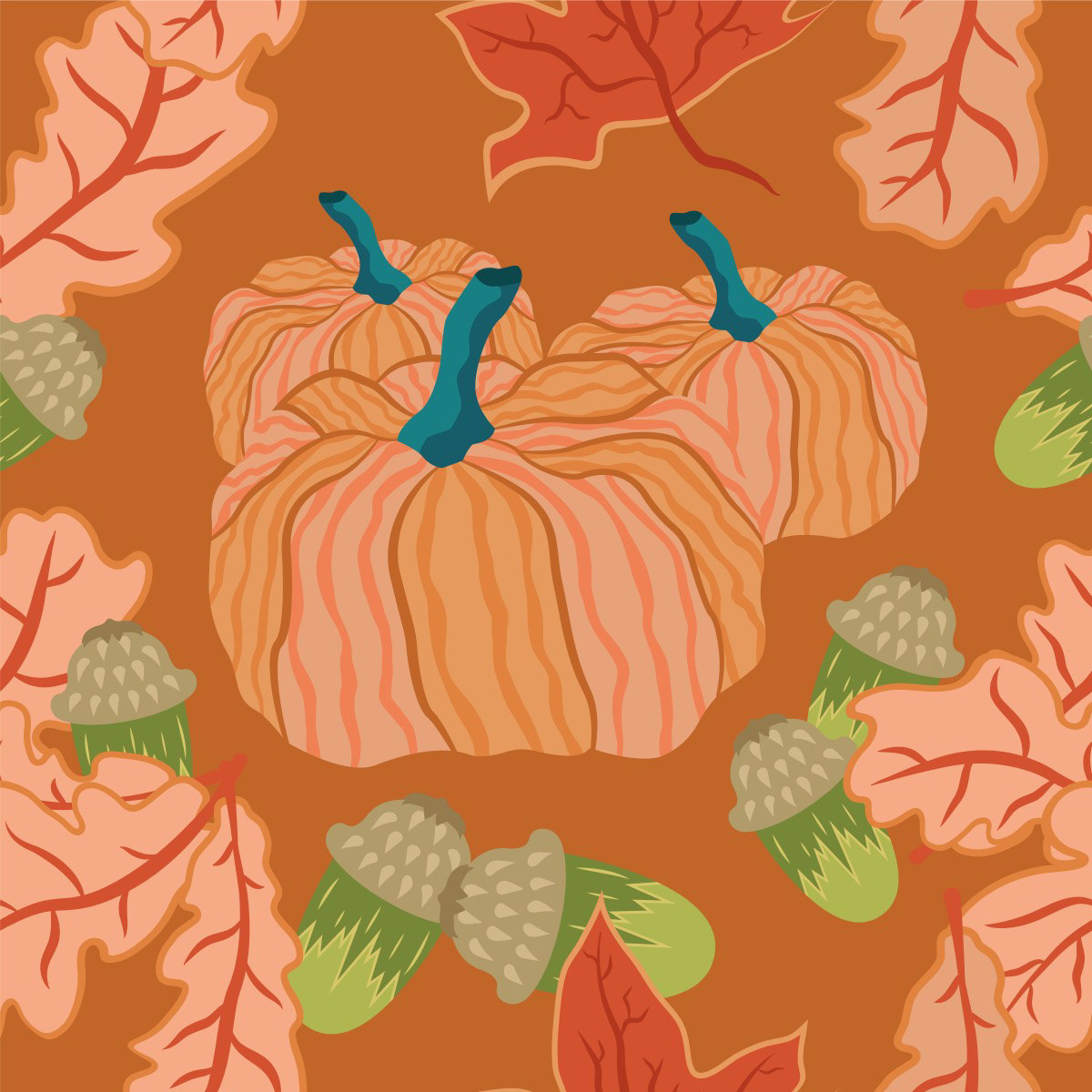 PUMPKINS AND AUTUMNAL FOLIAGE PATTERN