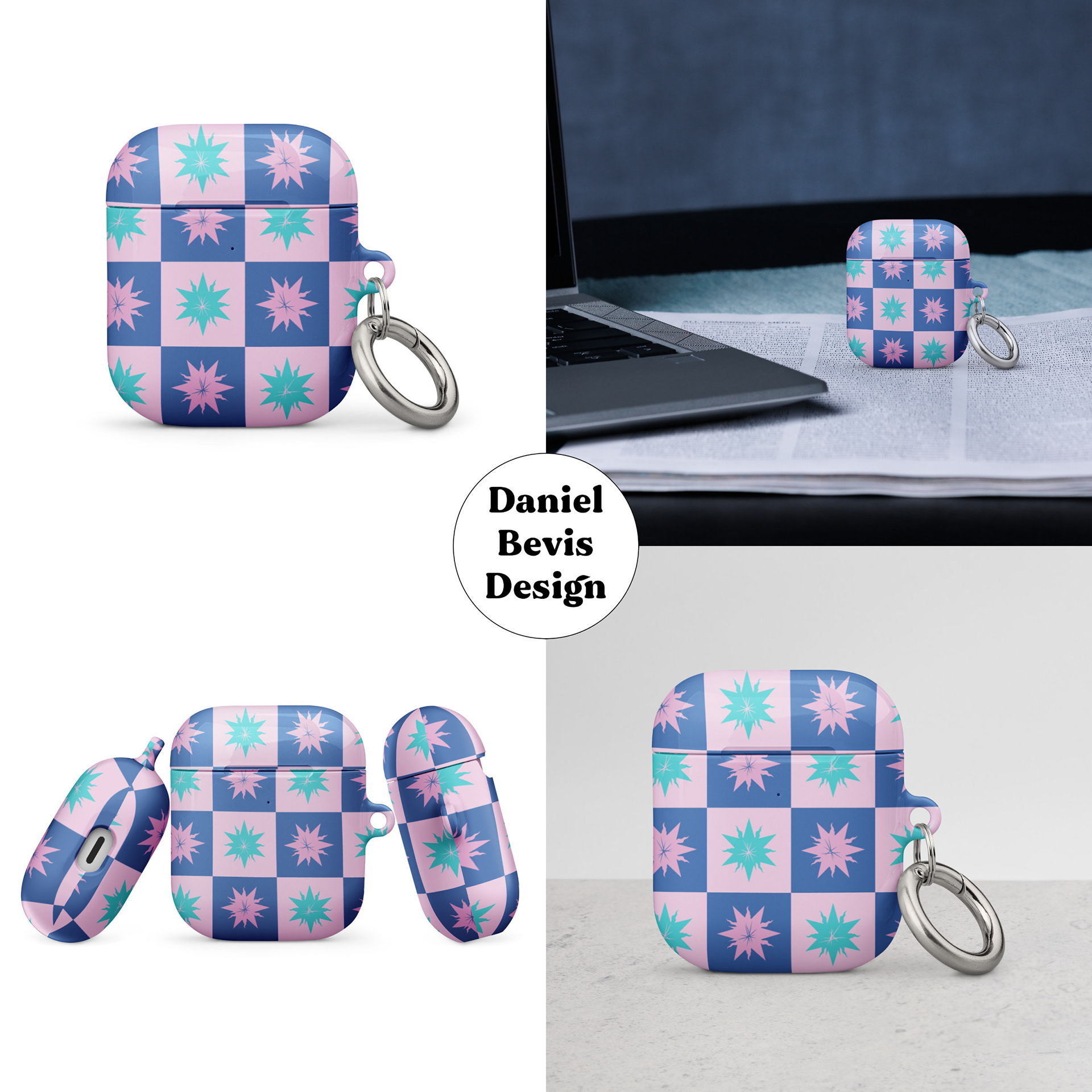 CHECKER STARBURSTS - WATER MAGIC_AIRPOD GEN 1 CASES MOCKUPS COLLAGE