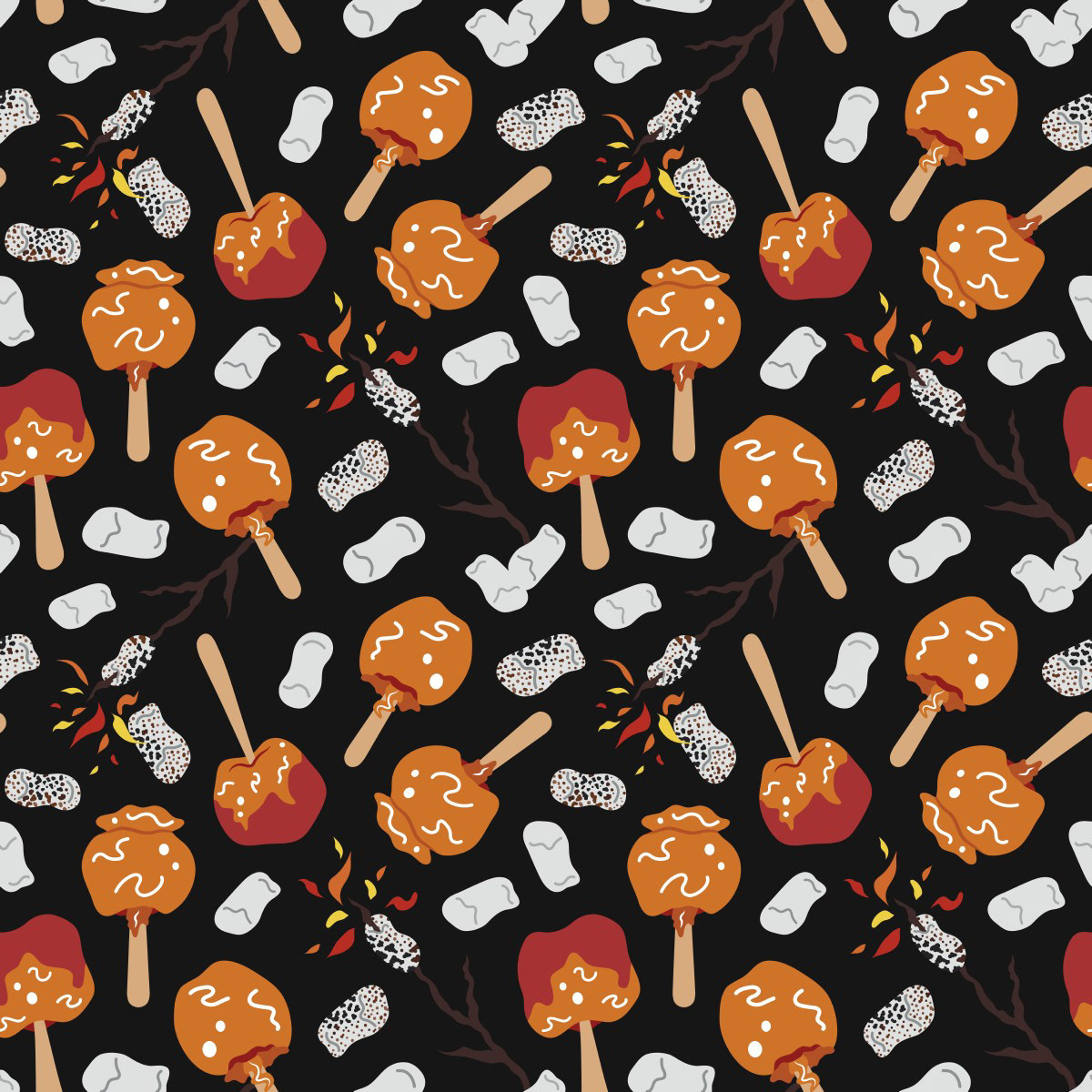 CANDY APPLES & MARSHMALLOWS [ON BLACK]