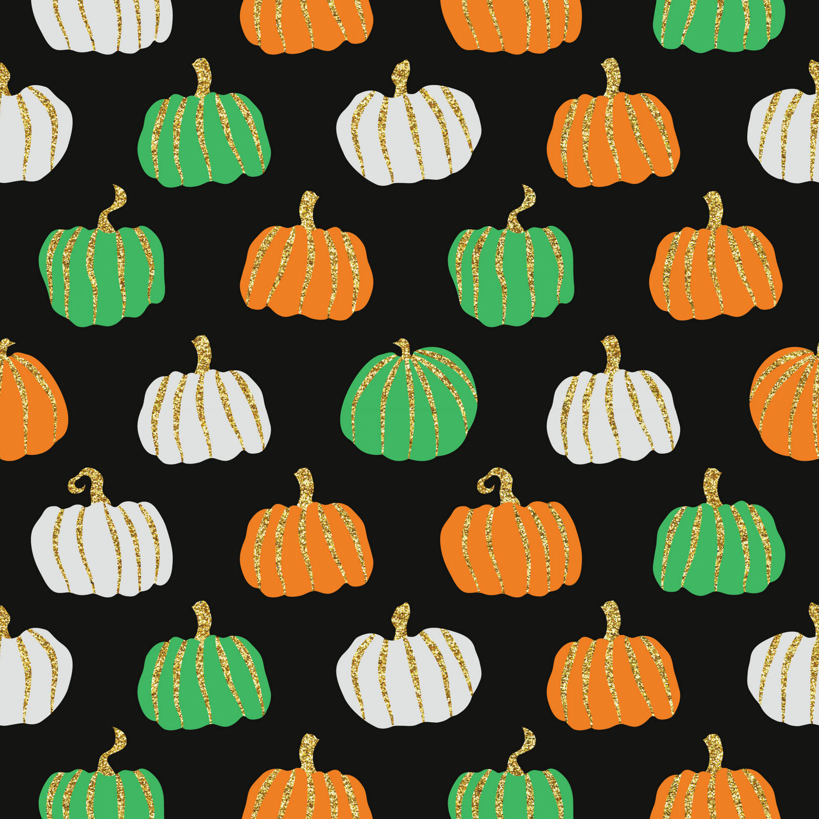 PUMPKINS 1 - ORANGE, GREEN & WHITE [GOLD GLITTER]
