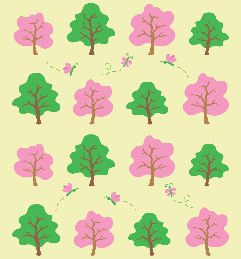 SPRING TREES & BUTTERFLIES - LIGHT BUTTER