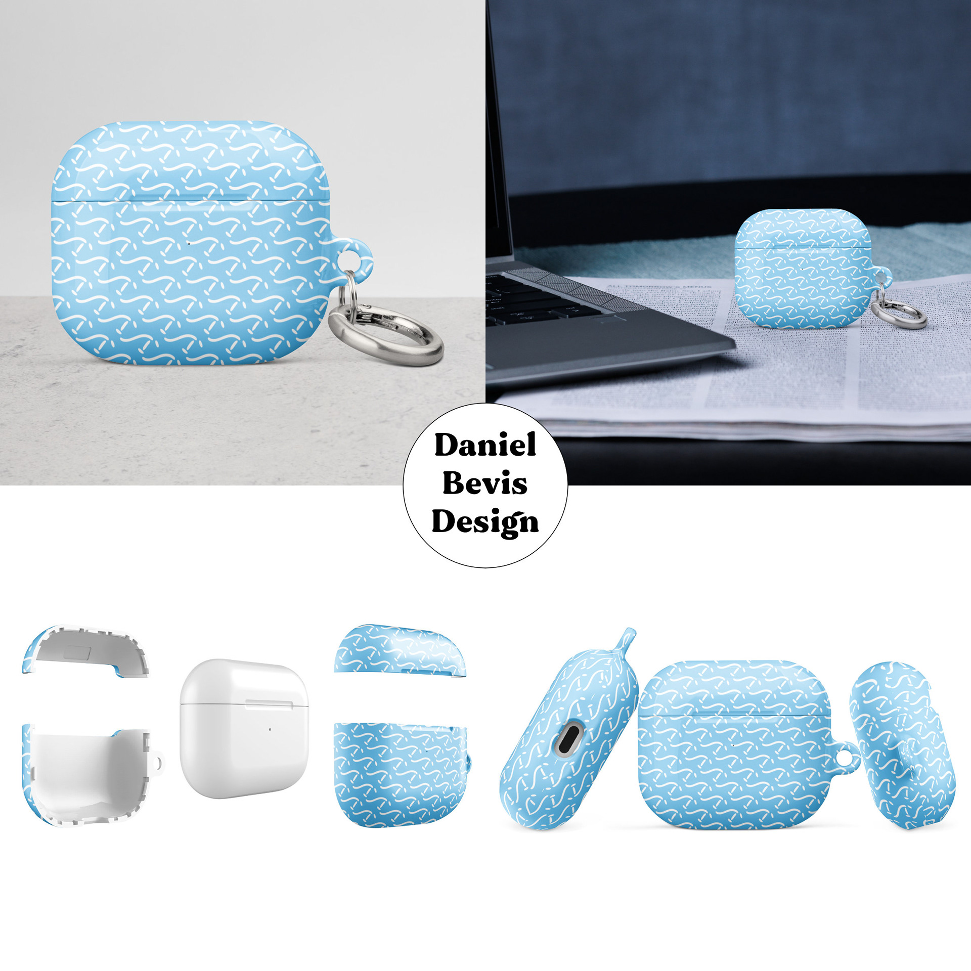 ABSTRACT LOOSE SCRIBES - CELESTE BLUE_AIRPOD GEN 3 CASES MOCKUPS COLLAGE
