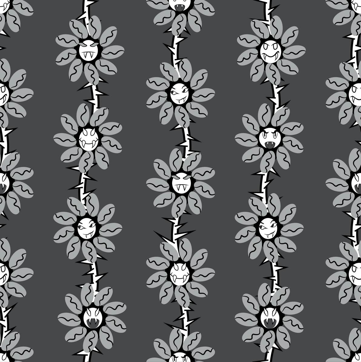 VAMPIRE SMILEY FLORALS - GOTHIC MONOCHROME