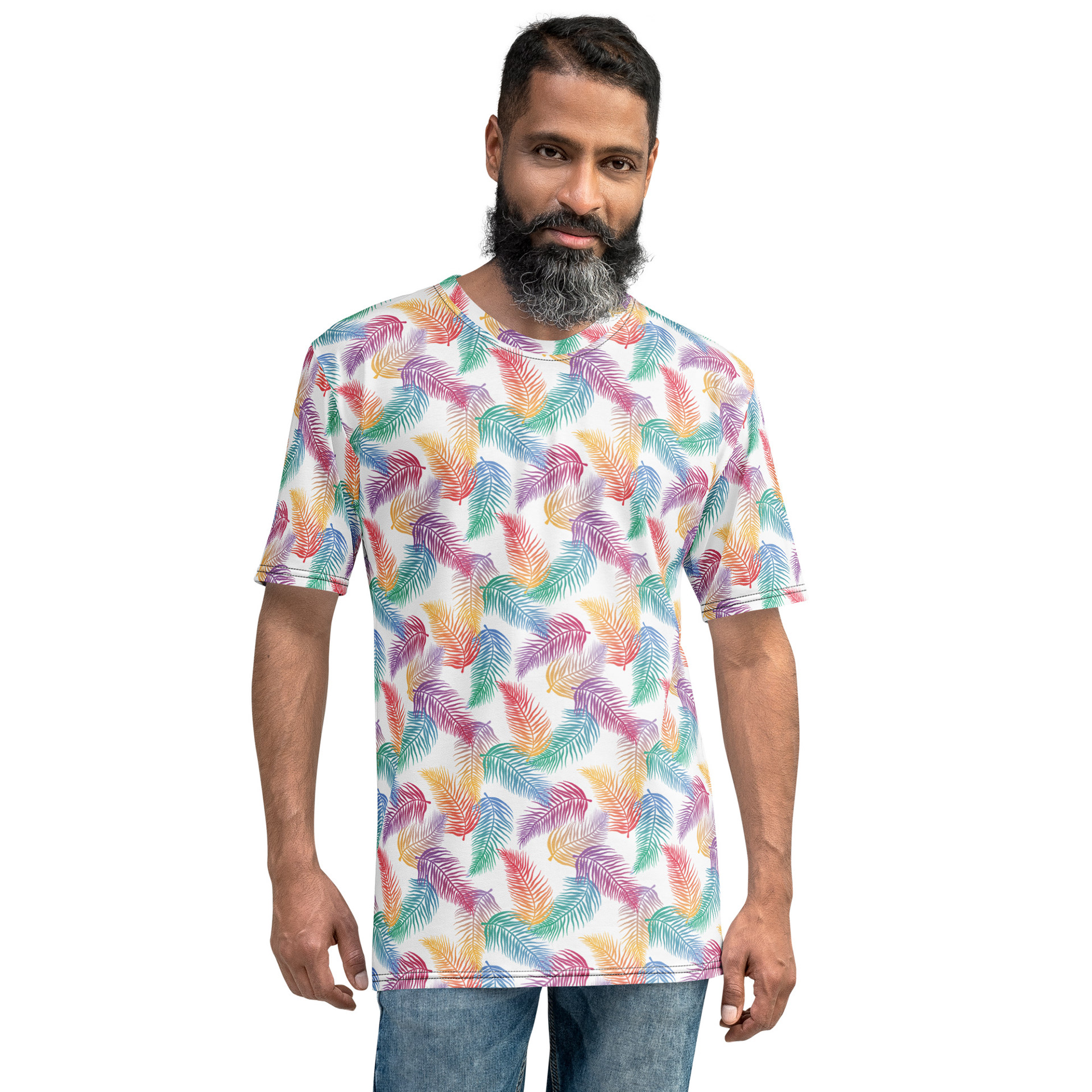 RAINBOW TROPICAL PALMS WHITE_ALL OVER GRAPHIC TEE - LIFESTYLE MENS FRONT