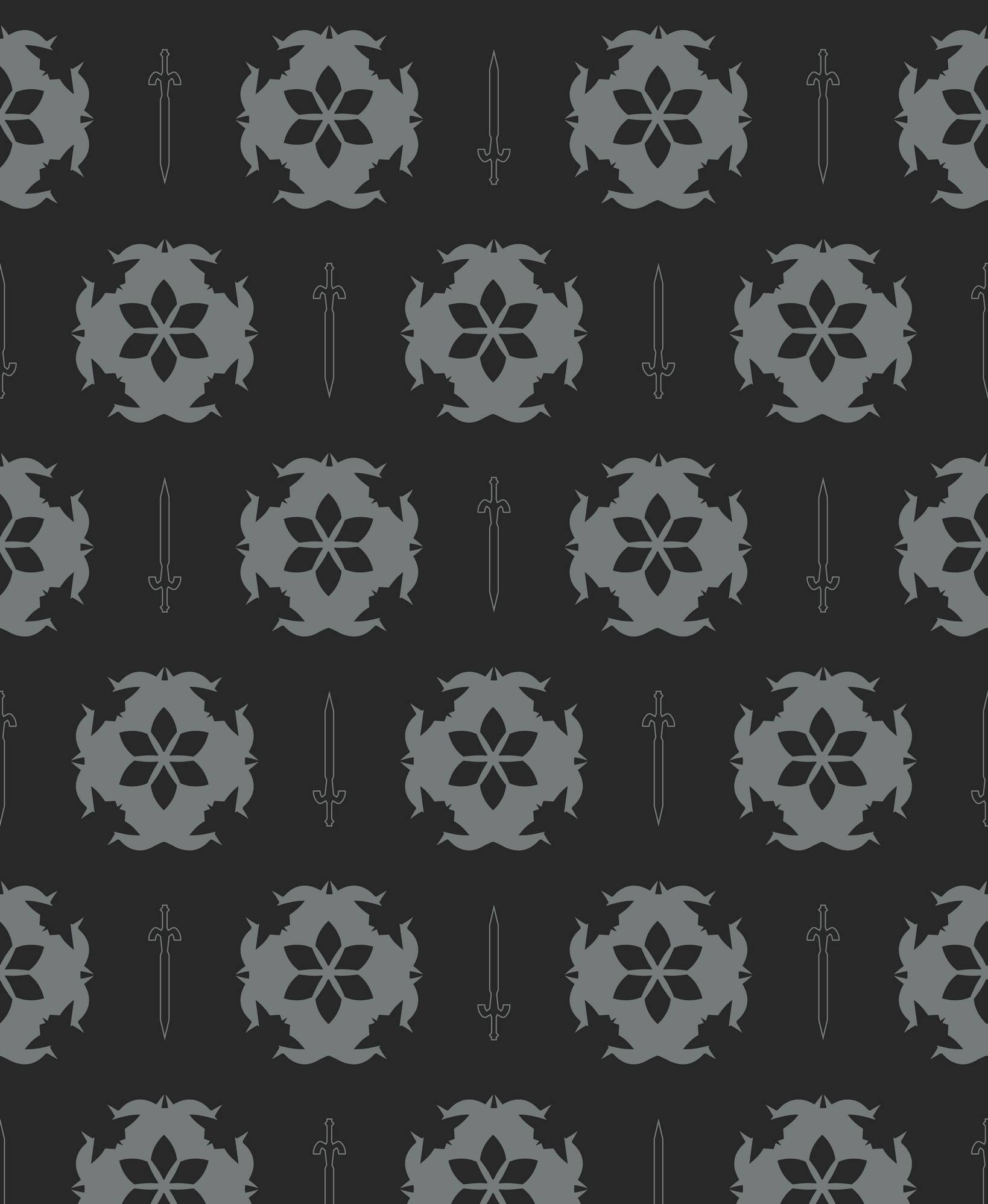 FLOWER KNIGHT PATTERN - MEDIEVAL GREY
