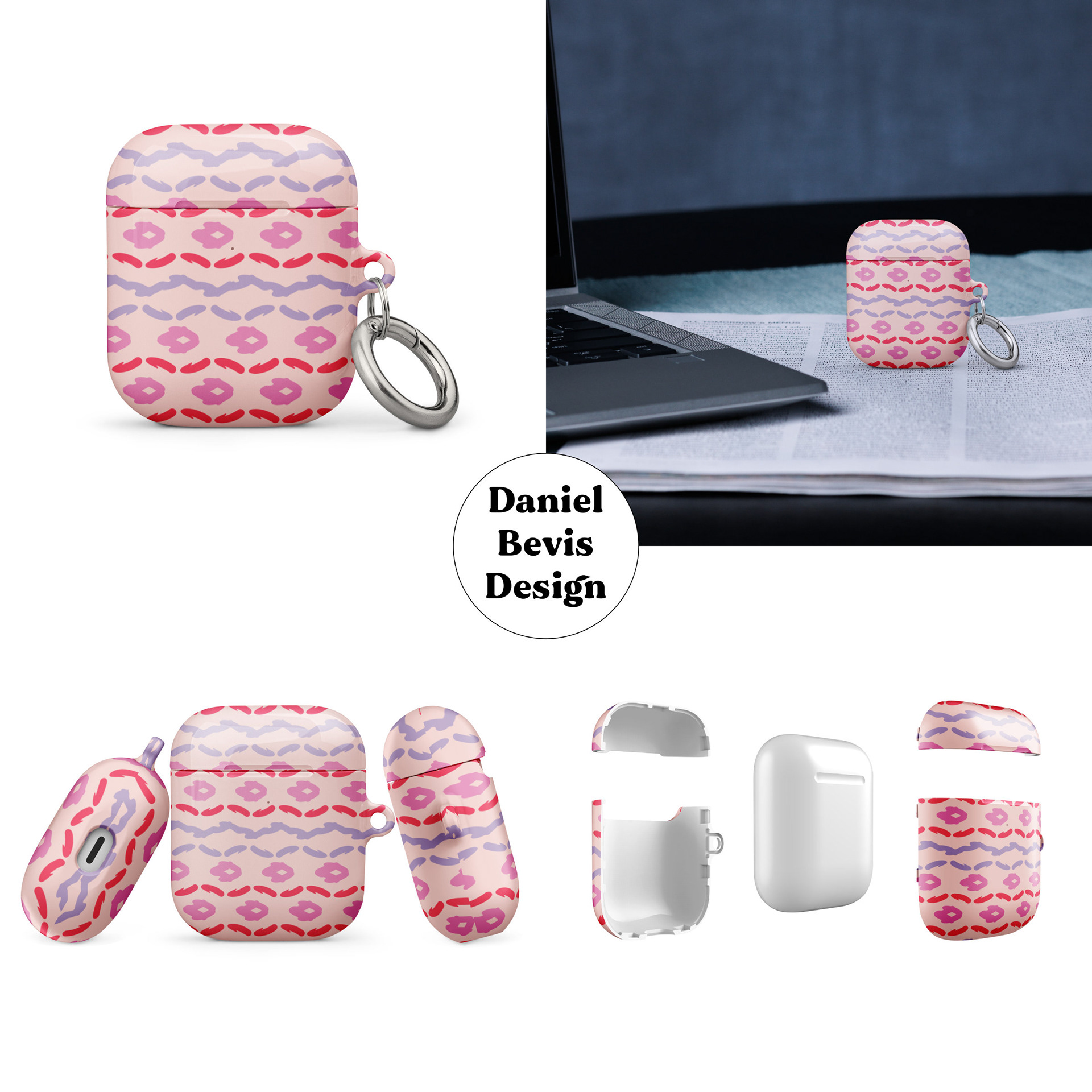 AIRY ABSTRACT FLOW - FUCHSIA, RED, LAVENDER & CREAM_AIRPOD GEN 1 CASES MOCKUPS COLLAGE