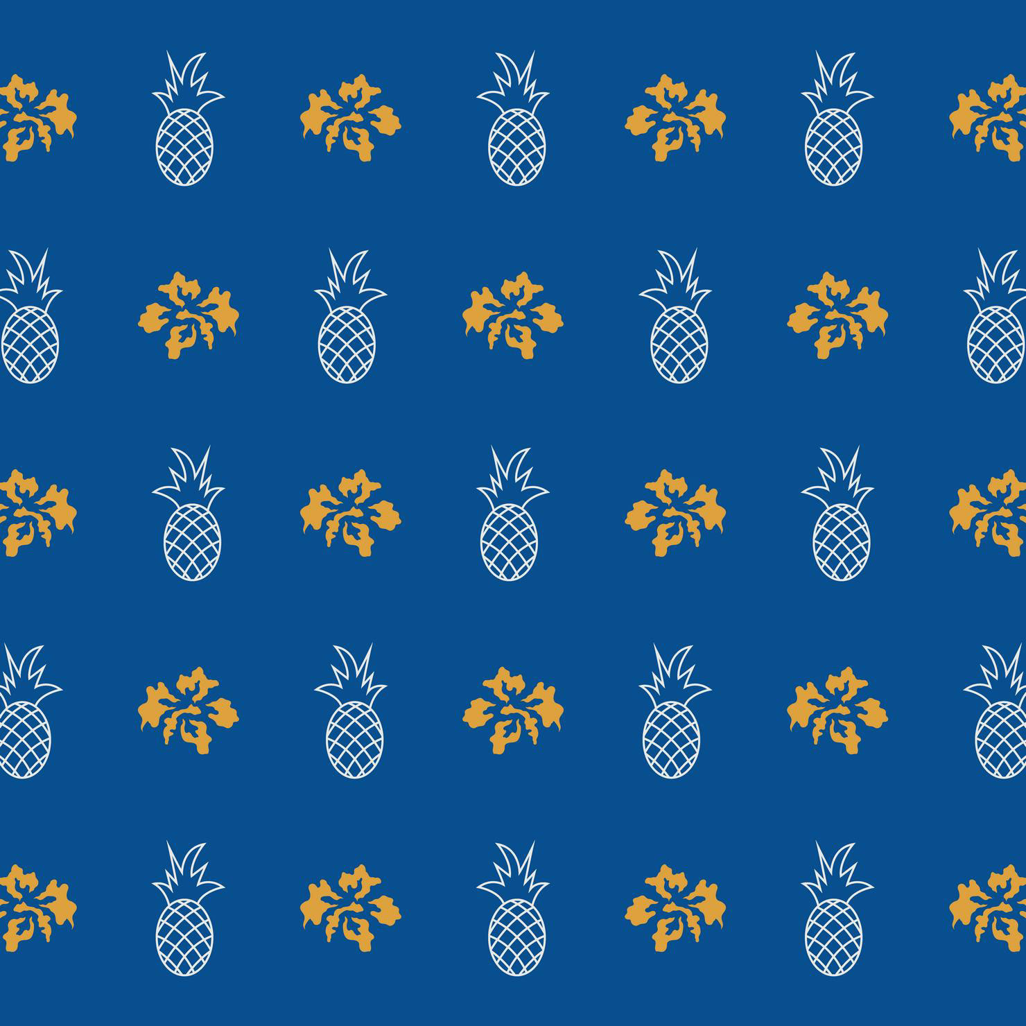HIBISCUS & PINEAPPLES - GREEK BLUE, GOLD & WHITE