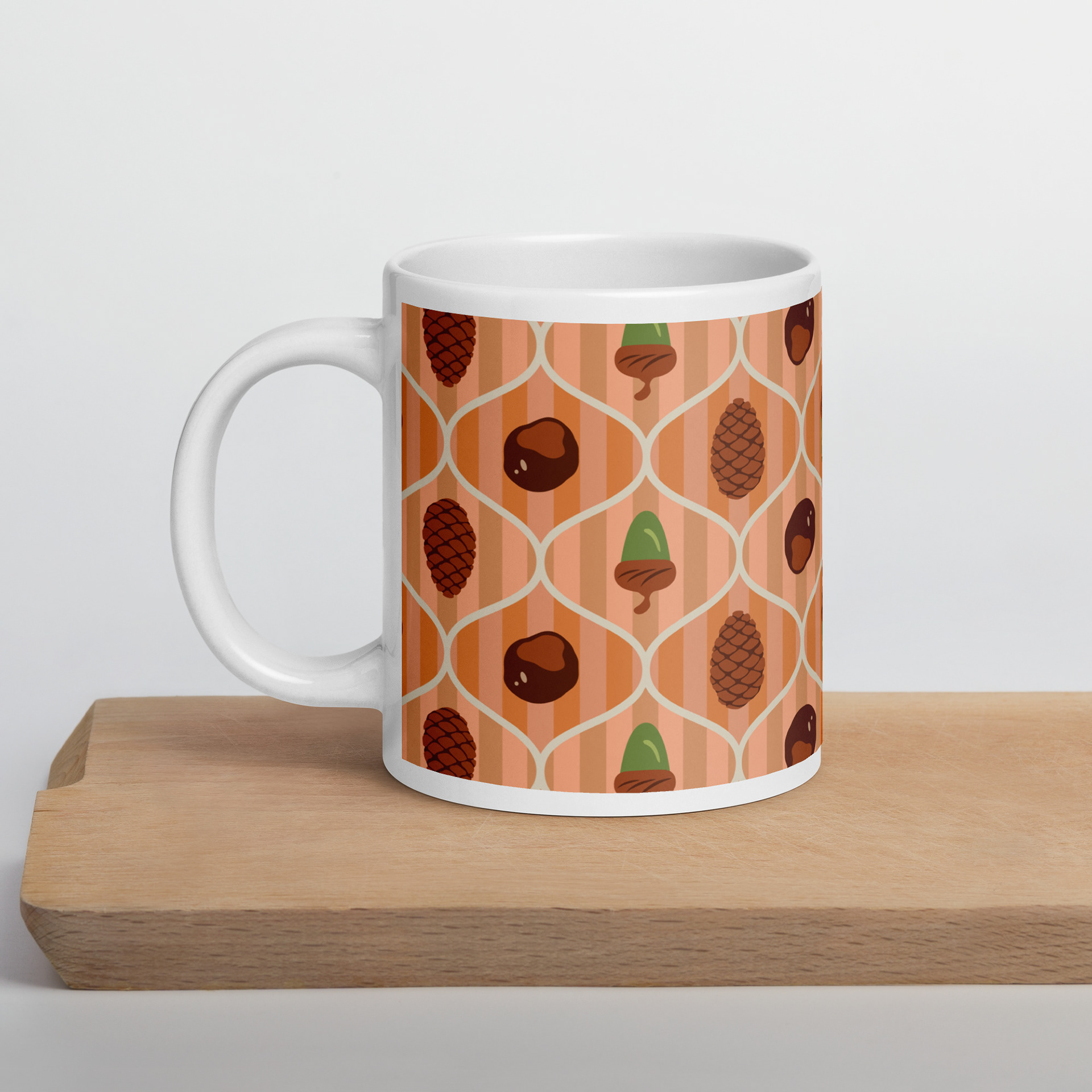 CONKERS, ACORNS & PINE CONES STRIPED OGEE - COFFEE MUG 1
