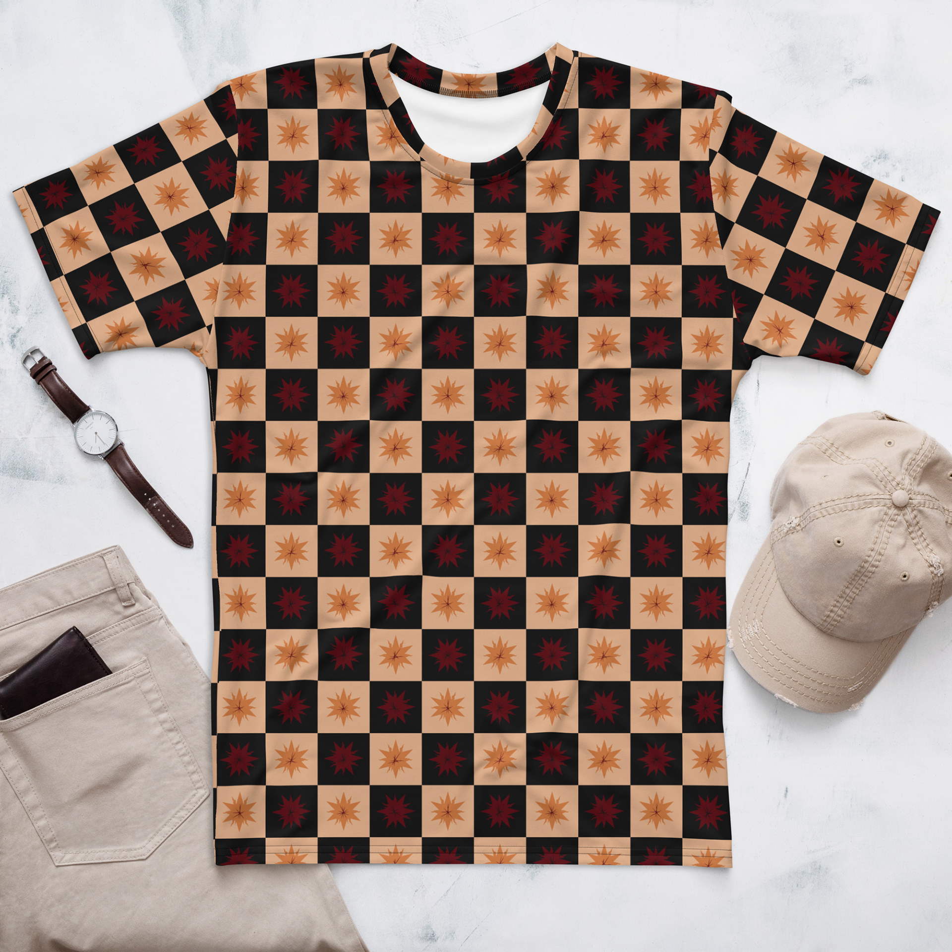 CHECK STARBURST - FIERY DRACONIC HERALDRY - ALL OVER T-SHIRT