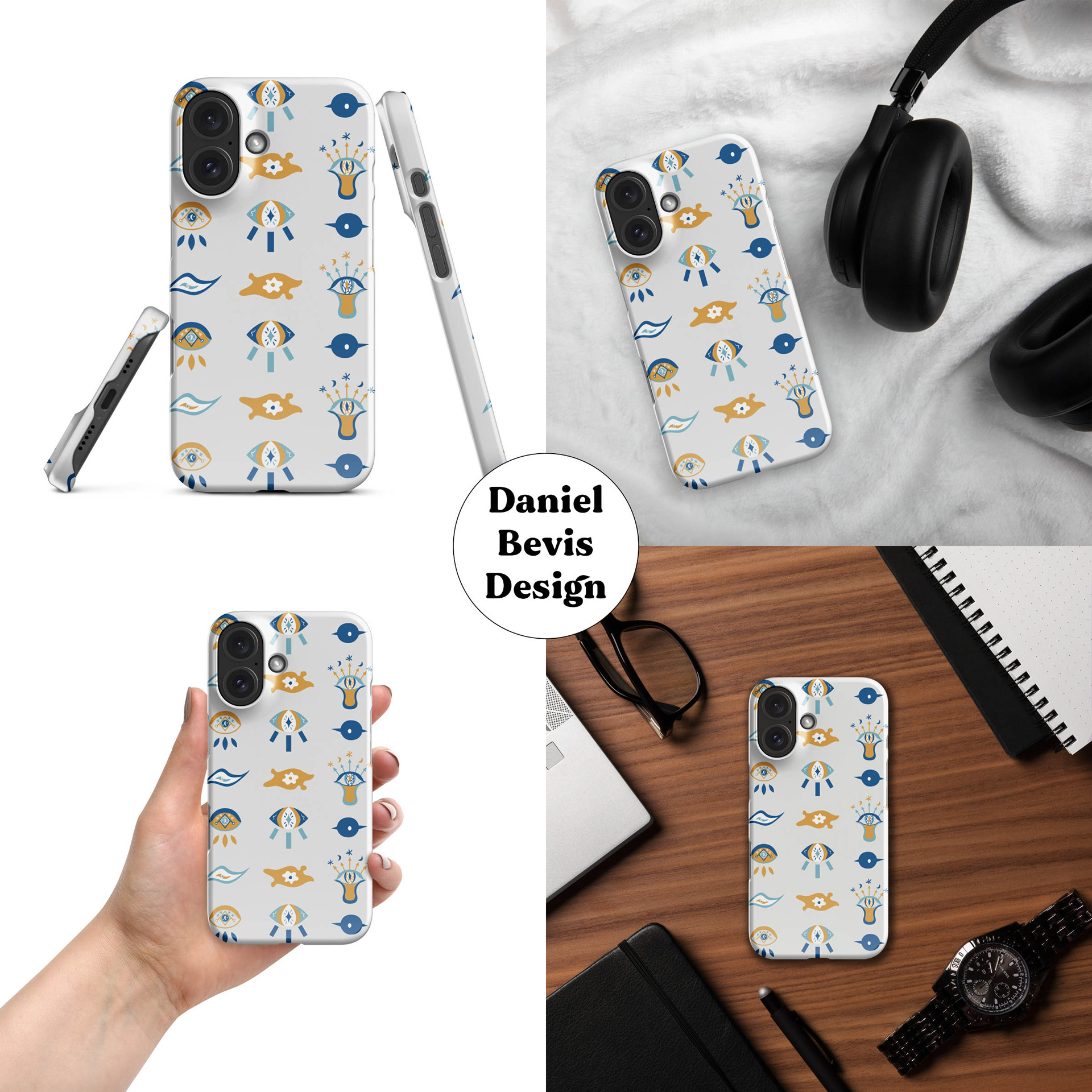 EVIL EYE 1 - GREEK BLUE, GOLD & WHITE_IPHONE CASE COLLAGE