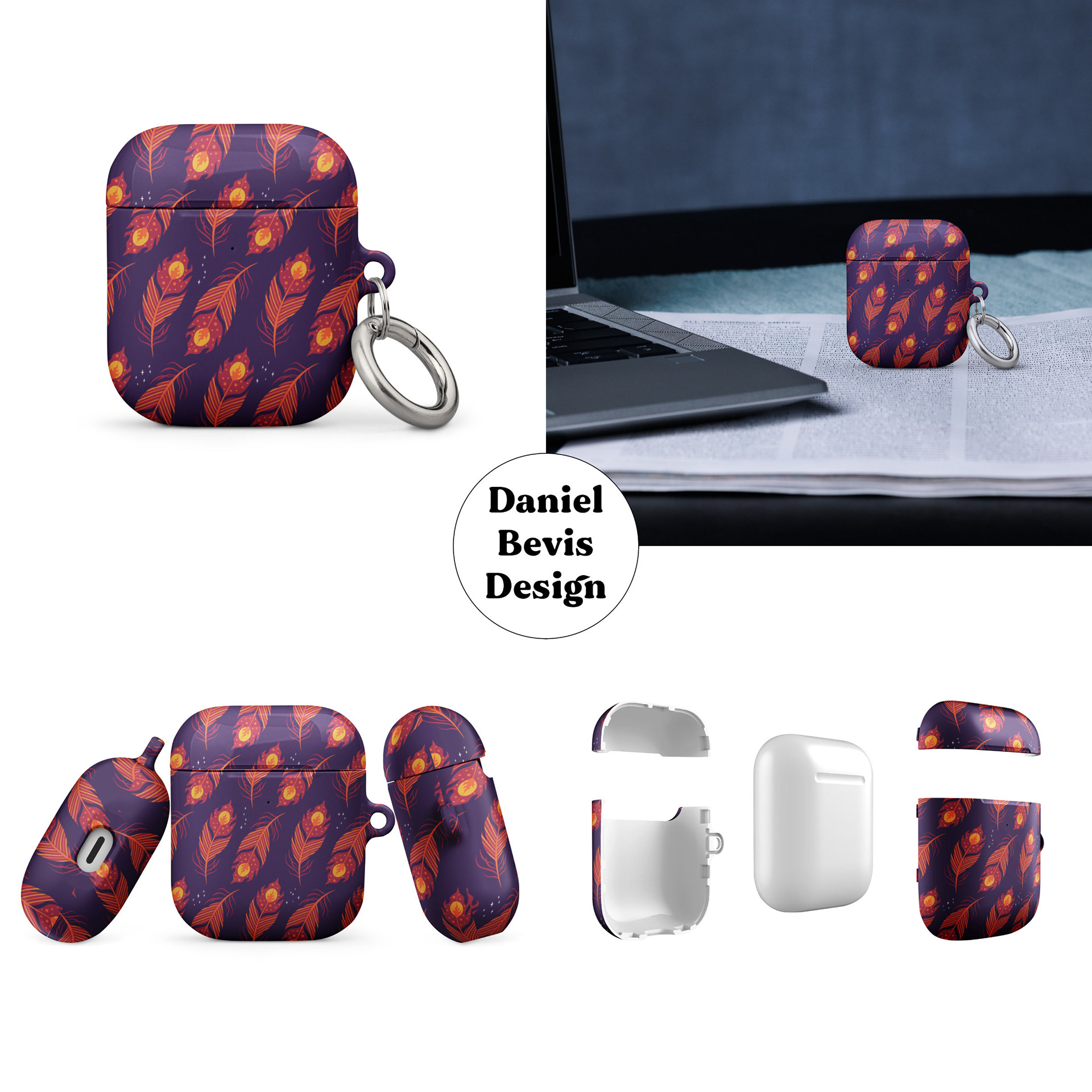 PHOENIX FEATHERS - ROYAL PURPLE_AIRPOD GEN 1 CASES MOCKUPS COLLAGE