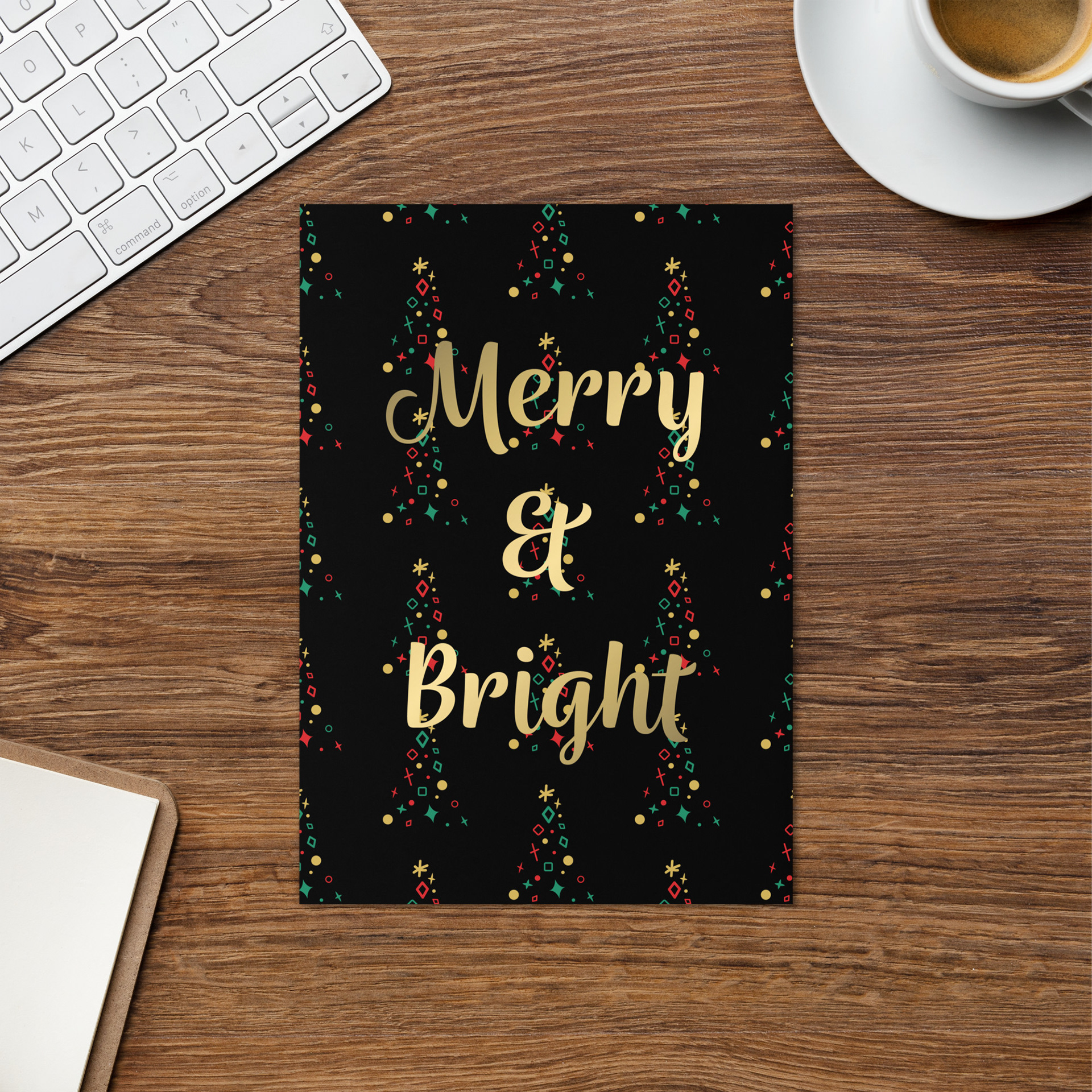 MERRY & BRIGHT XMAS TREES BLACK_GREETING CARD