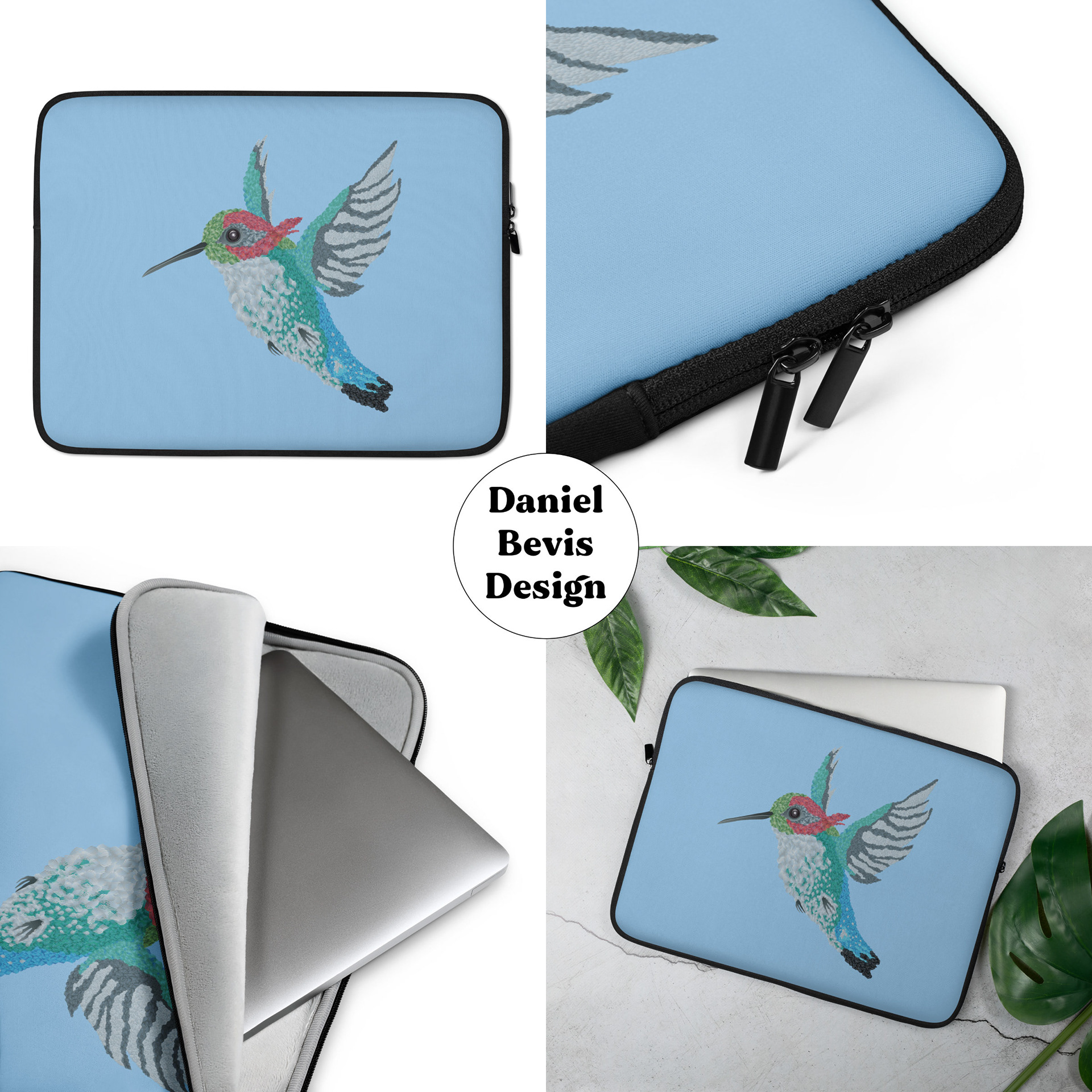 BEE HUMMINGBIRD - SKY BLUE_LAPTOP SLEEVE MOCKUPS