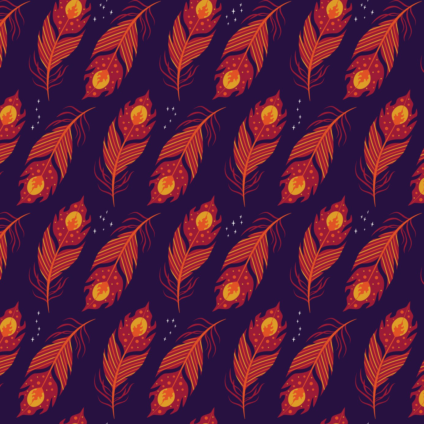 PHOENIX FEATHERS PATTERN - ROYAL PURPLE