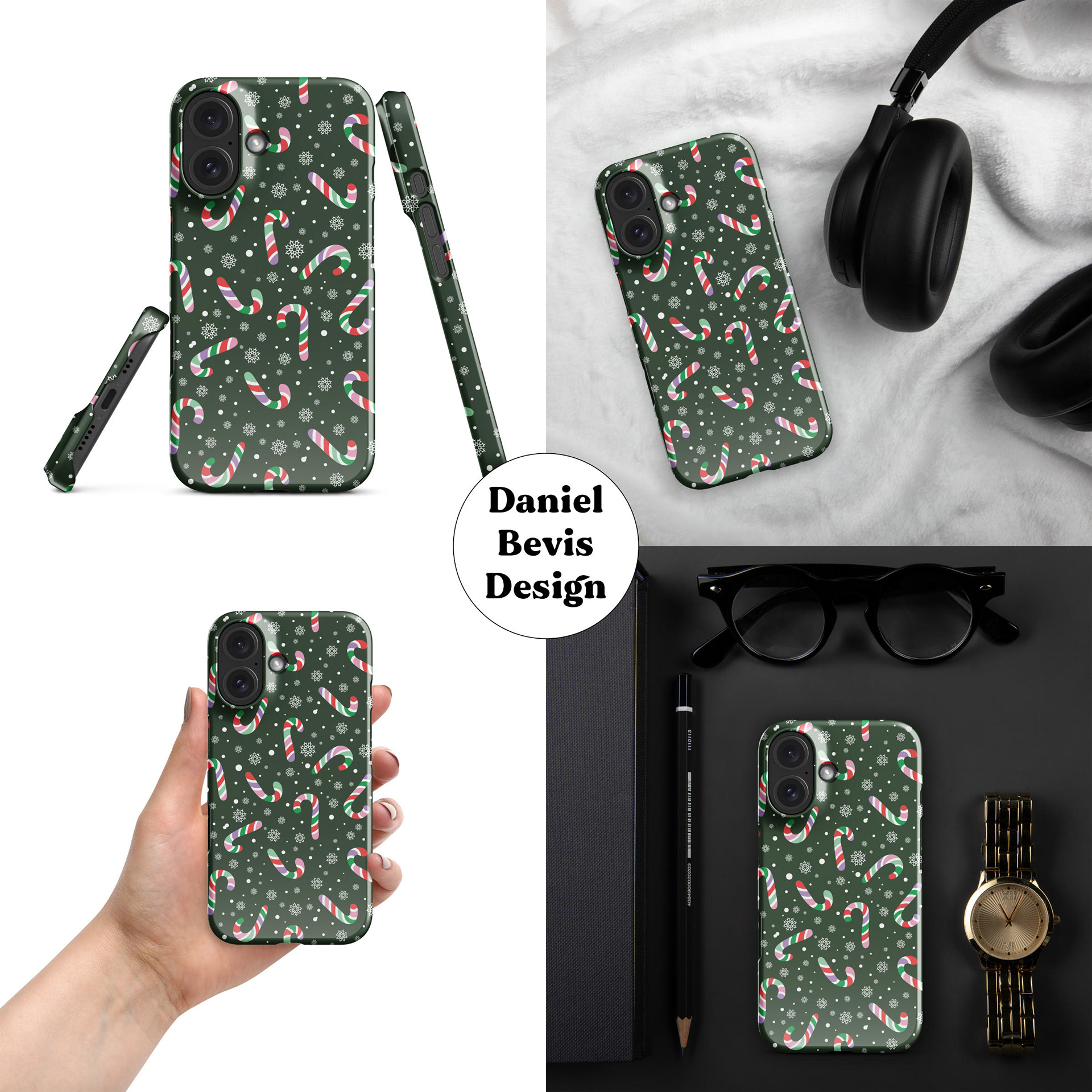 CANDY CANES 1 - PASTEL MIX & FIR GREEN_IPHONE CASE MOCKUP COLLAGE