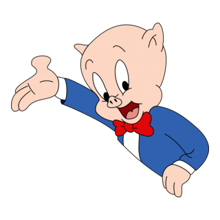 Cartoon pig pointing at text on an SEO-focused page, directing visitors to view motion design projects