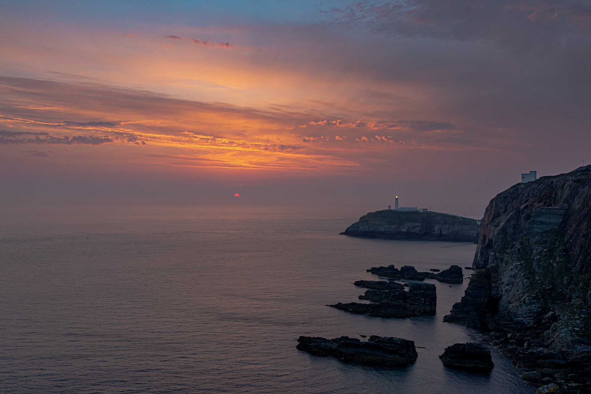 Sunset at South Stack, Holy Island, Anglesey, Wales, United Kingdom.