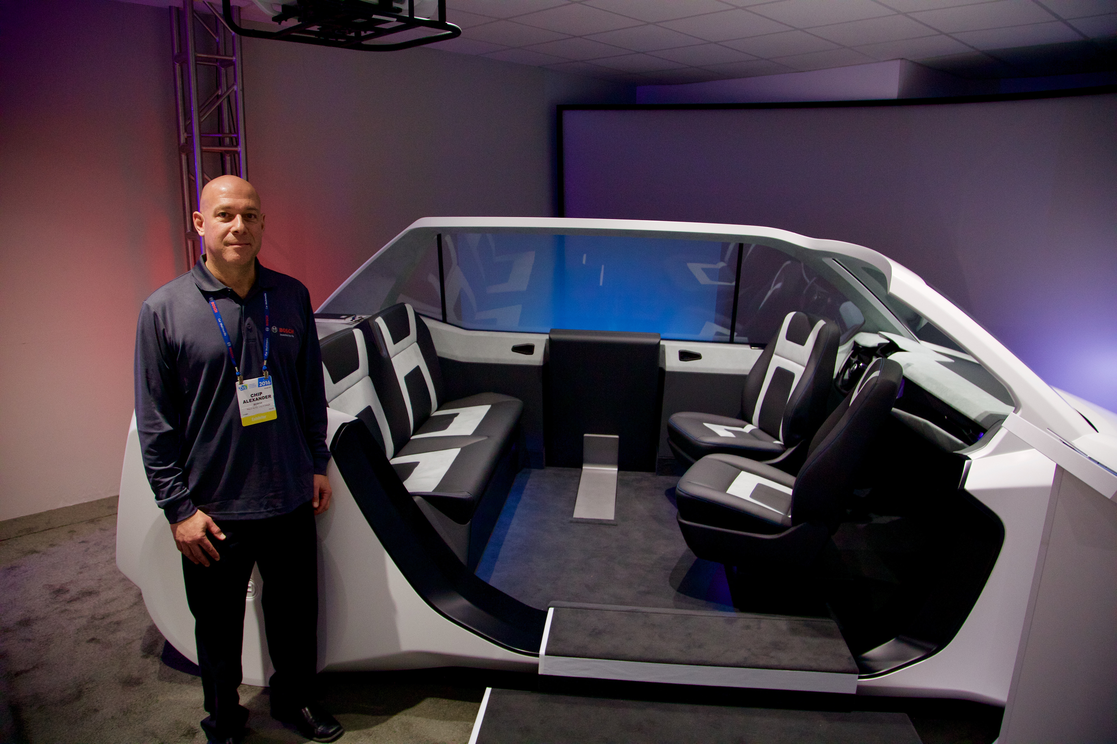 Me at CES 2016, showing the future car vision project I led from start to demonstration