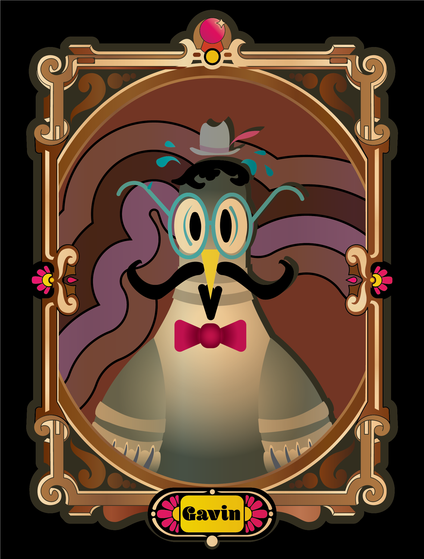 Gavin the Pigeon, is in a constant state of worry that he will some day be found out that he is just a pigeon in a hat and glasses.