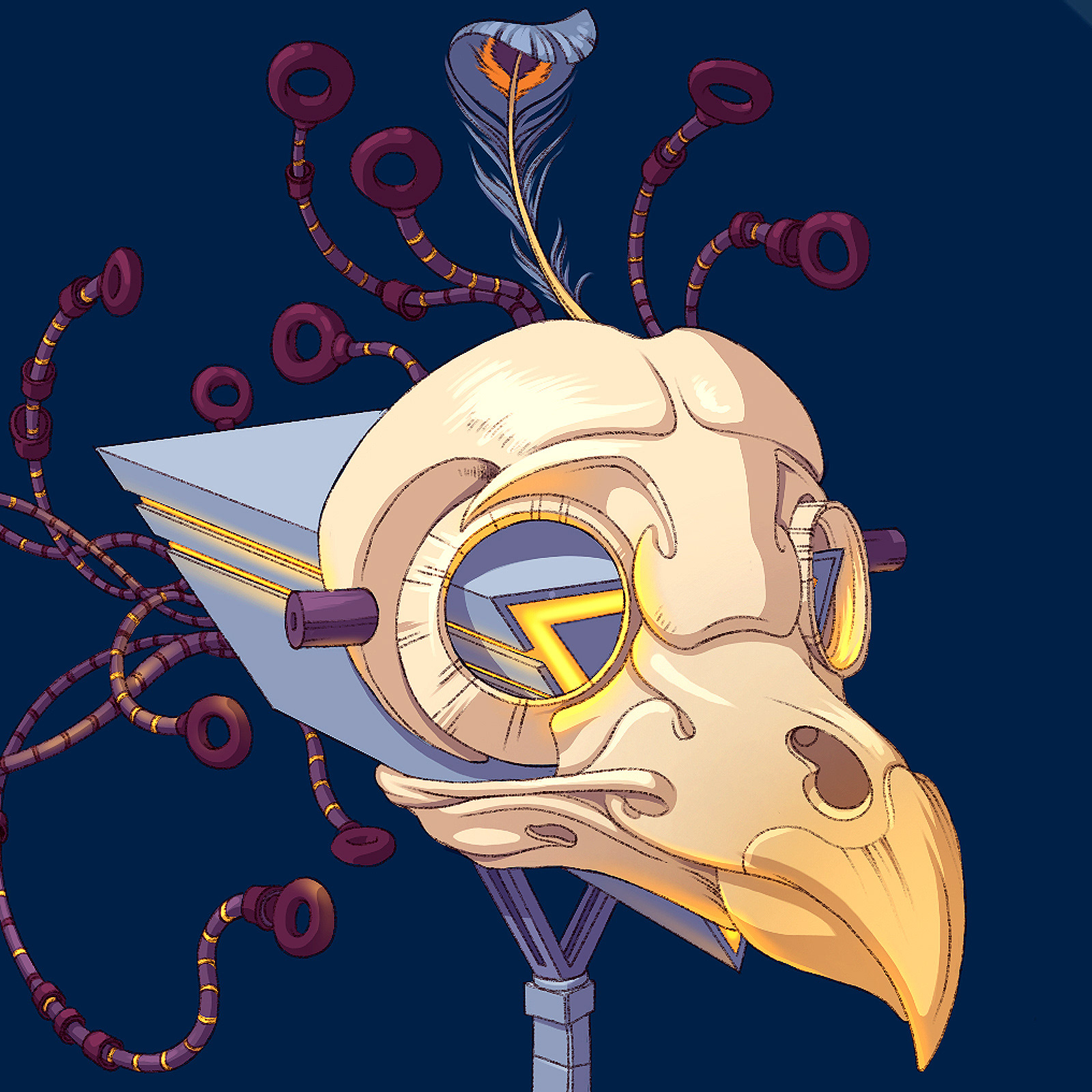 Robot-chick character. Head details.