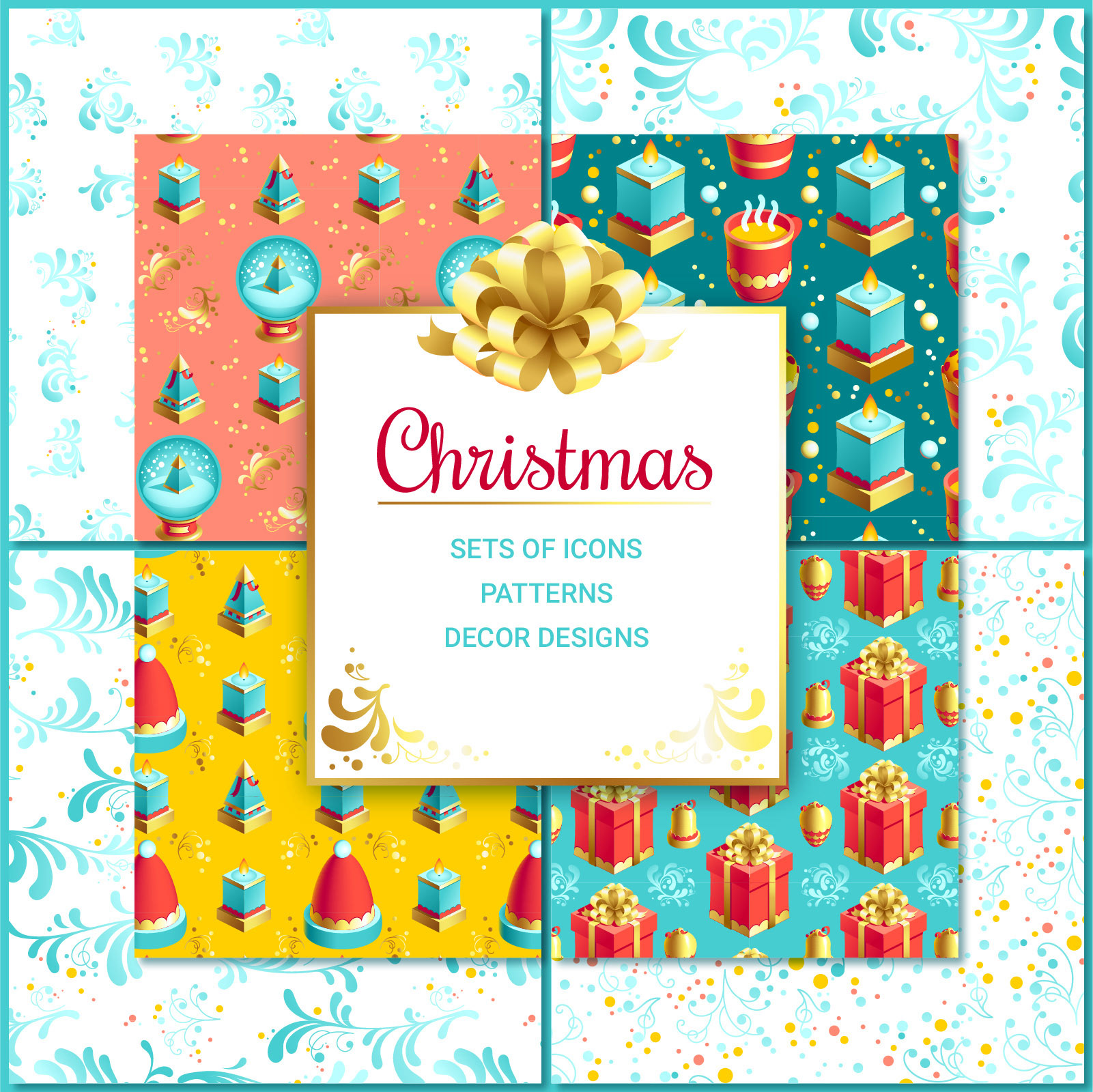 Christmas greetings set. Patterns.