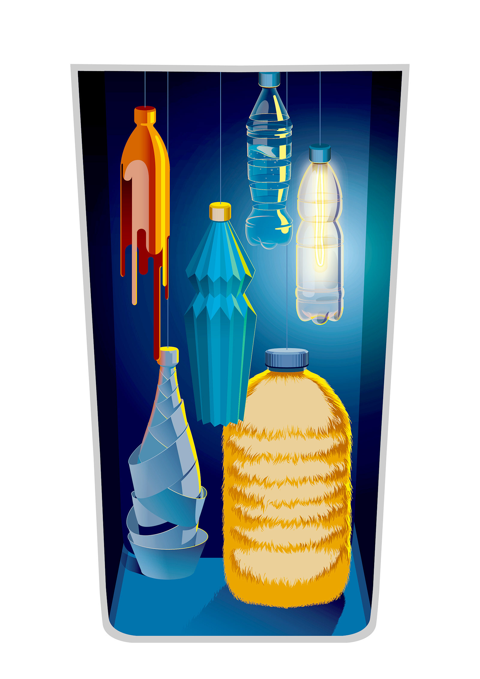 Illustrative reminder to throw away a water bottle in an airport. Illustration ready for print.