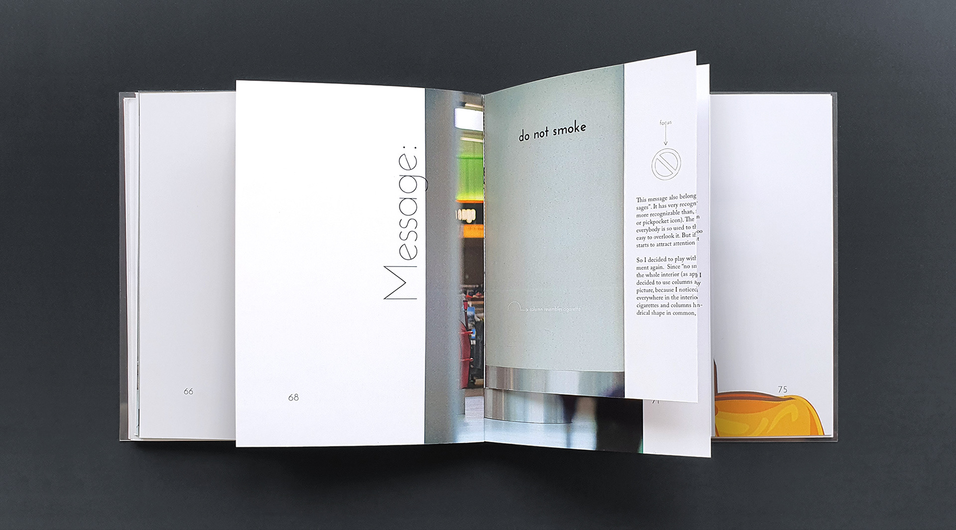 “Talking walls” research books. Smoking topic introduction spread.