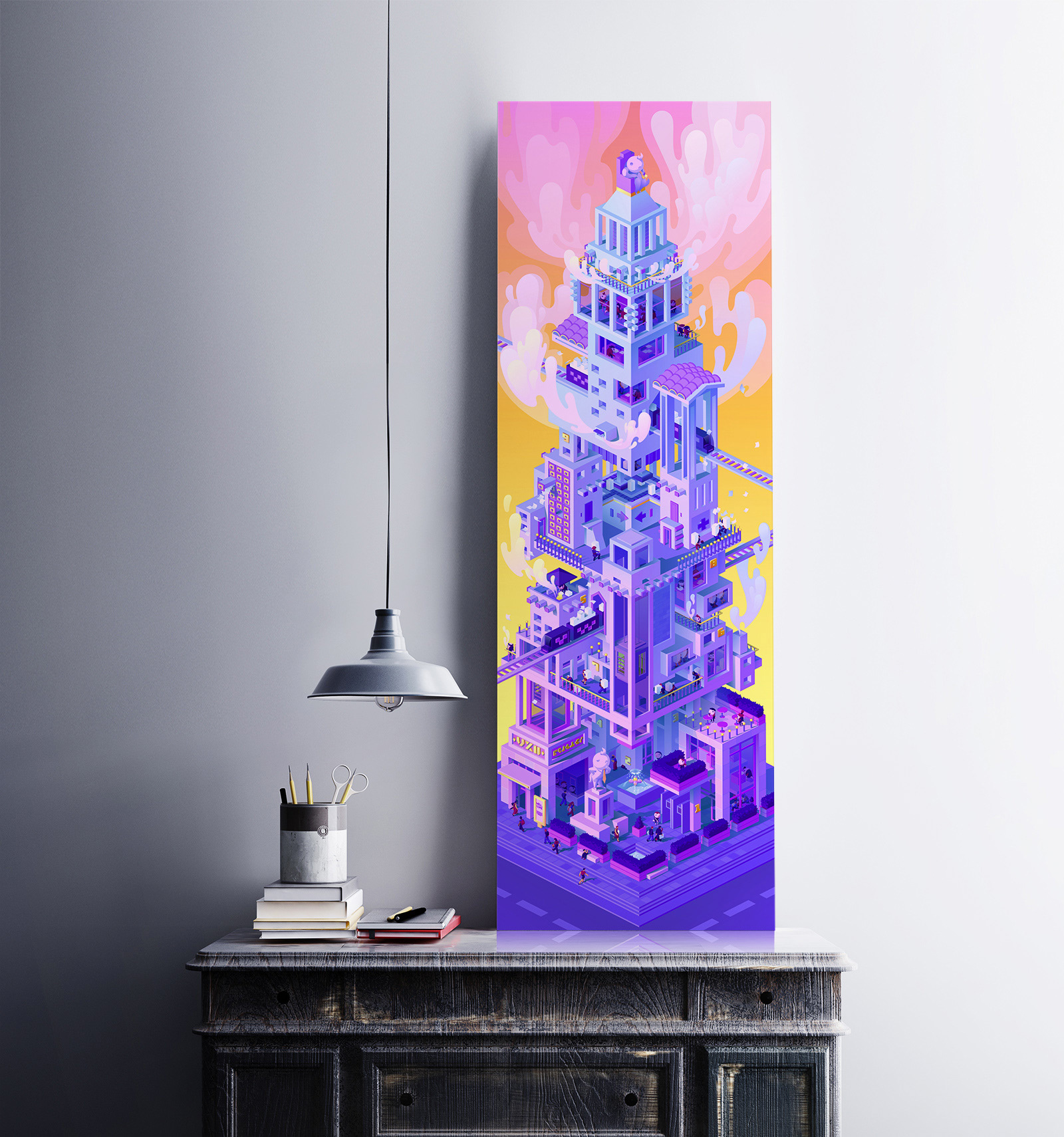 Bureaucracy tower illustration. Poster mockup.