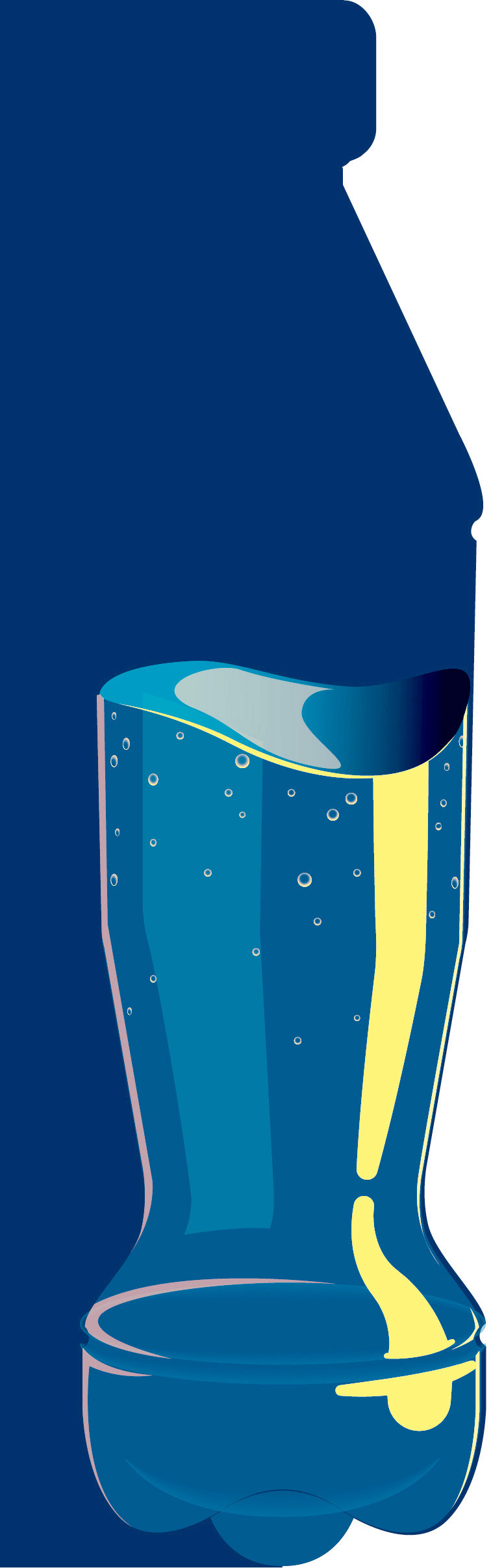 Illustrative reminder to throw away a water bottle in an airport. Illustration detail.