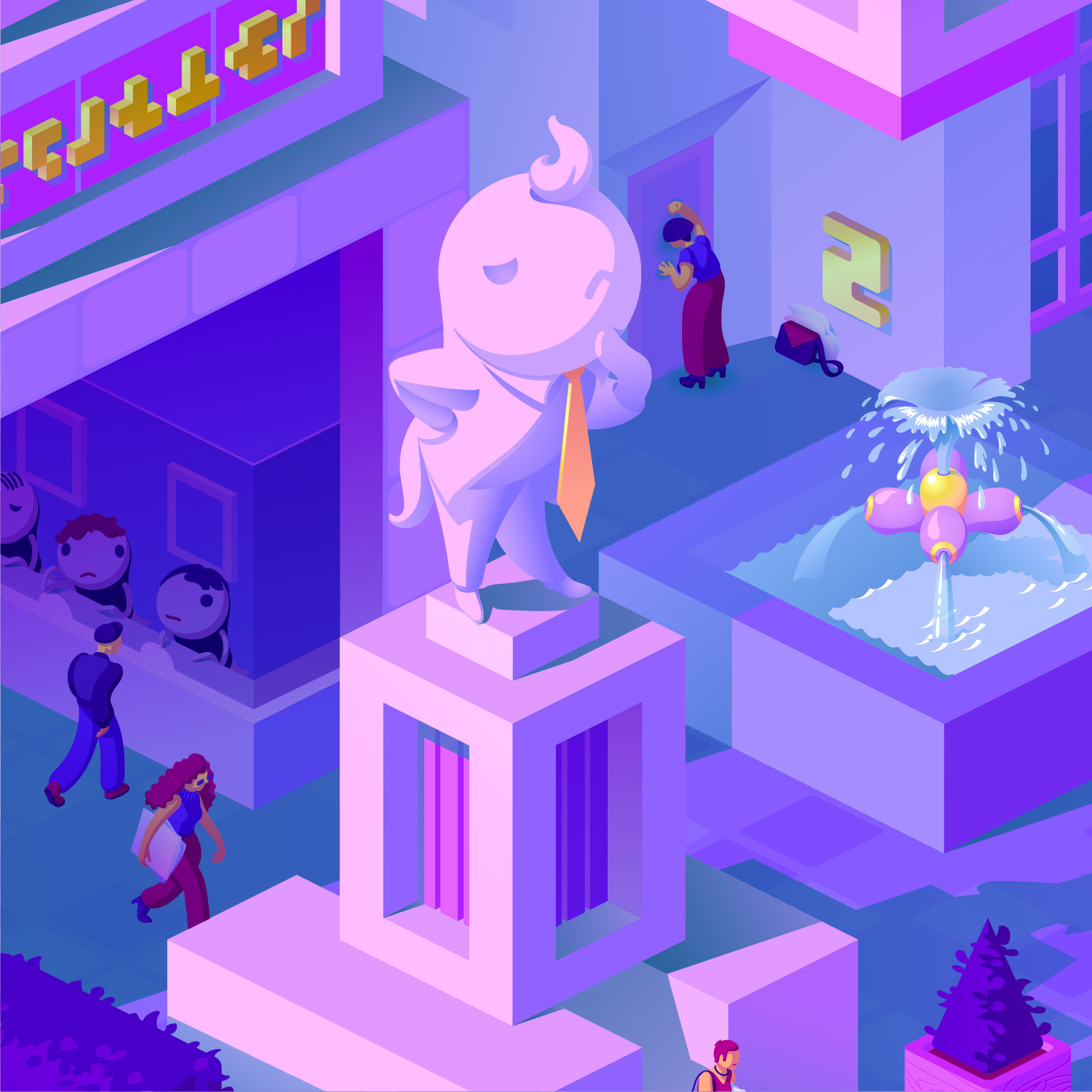 Bureaucracy tower illustration. Statue detail.