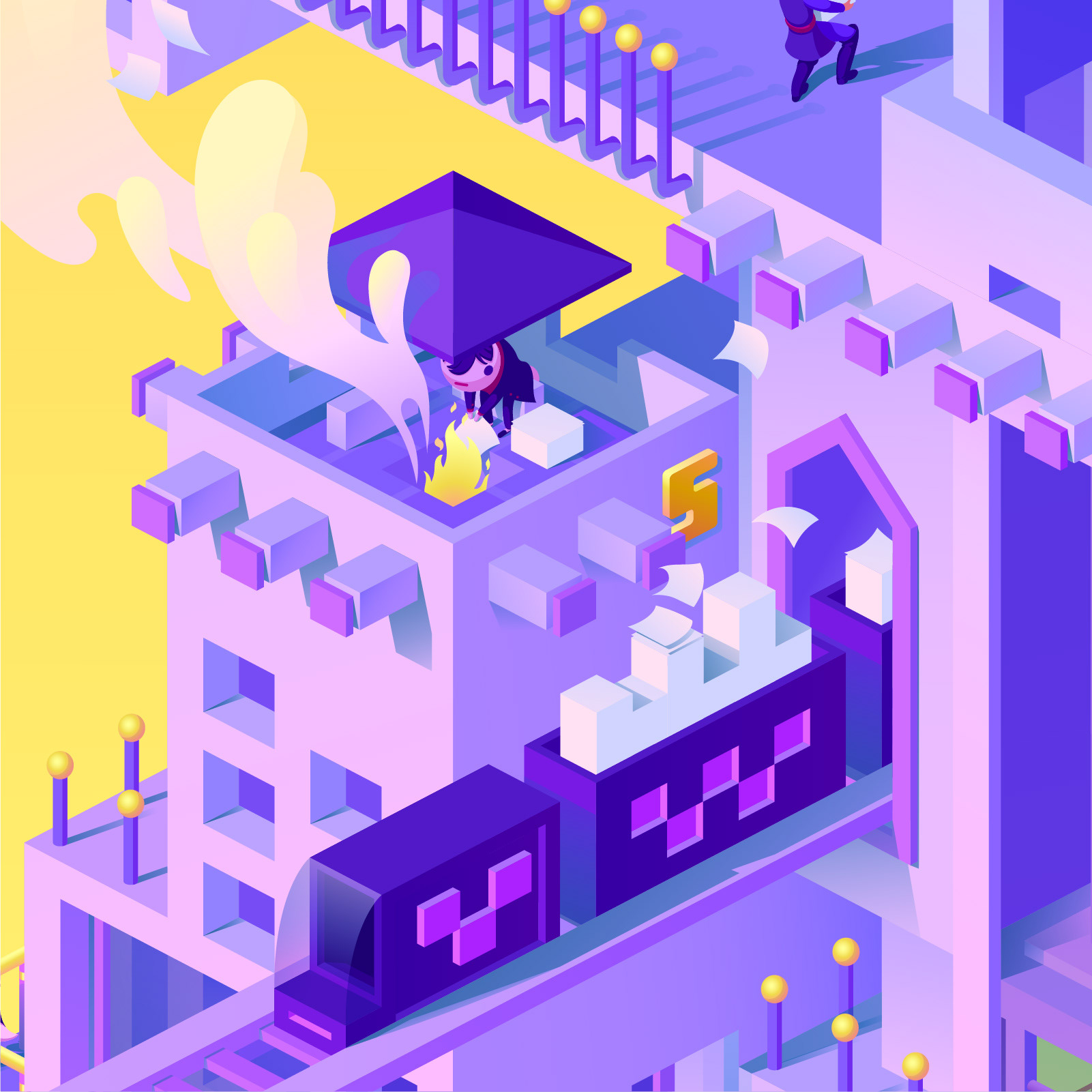 Bureaucracy tower illustration. Train detail.