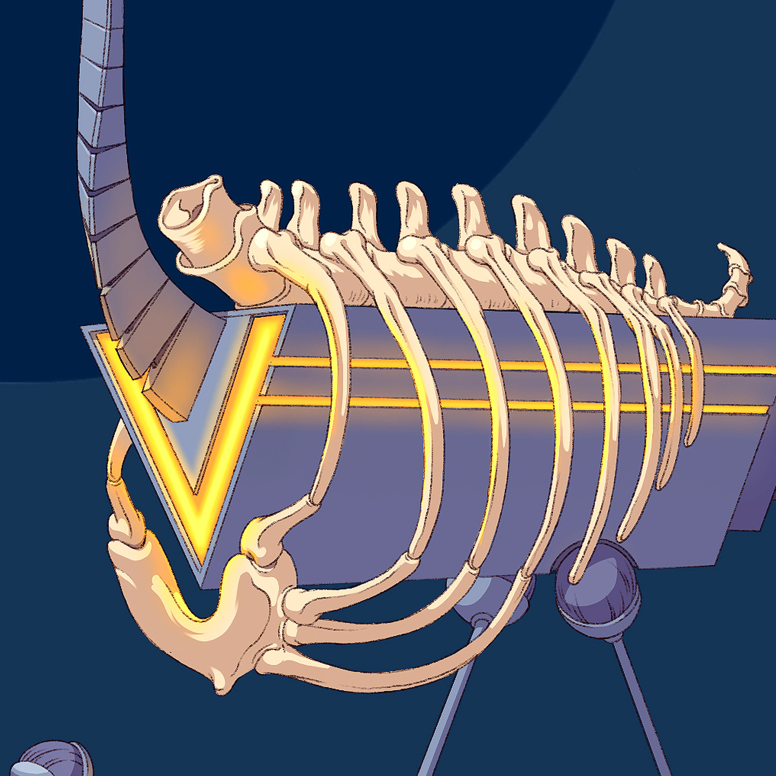 Robot-chick character concept. Torso details.