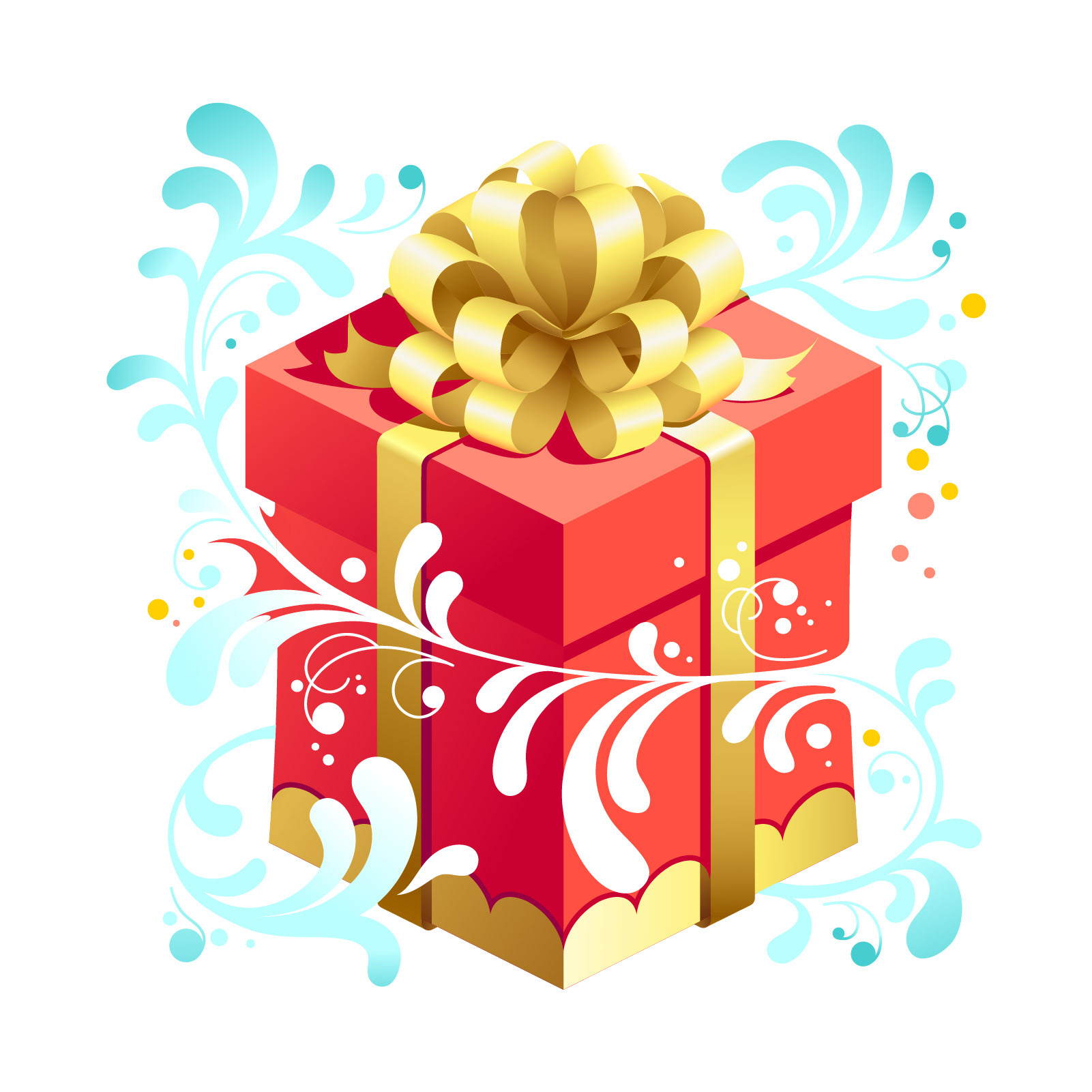Christmas greetings set. Present box with a bow drawing.