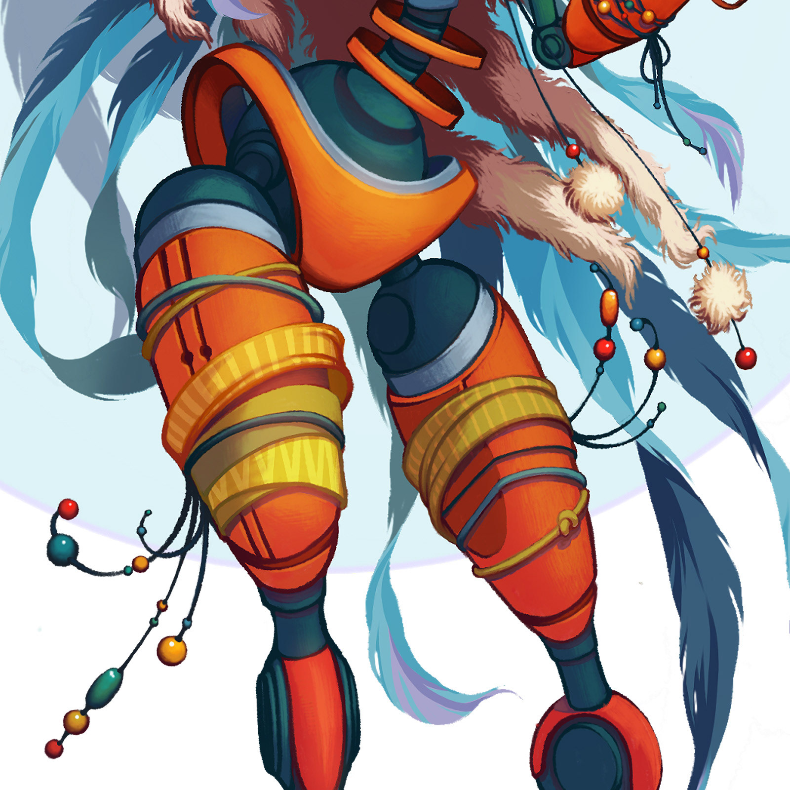 Robot-hunter character. Legs details.
