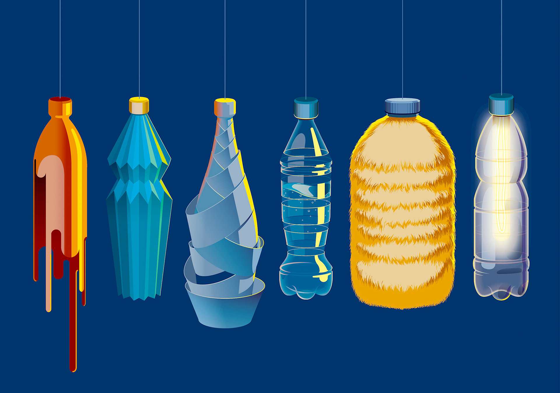 Details of the illustrative reminder to throw away a water bottle in an airport.