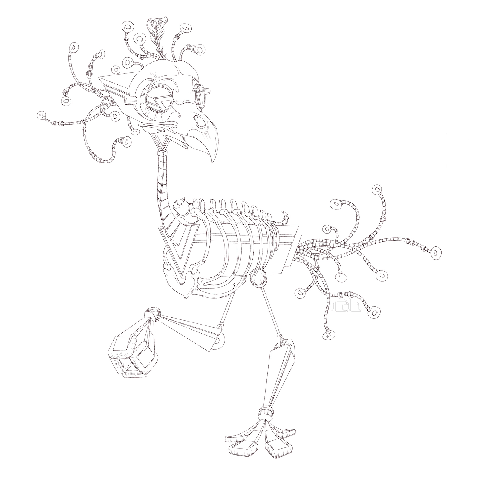 Robot-chick character concept. Sketch.