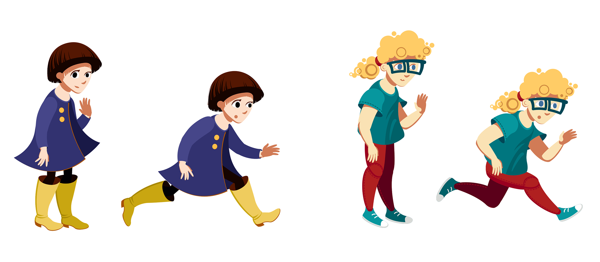 Running characters for an animation. Standing and running pose.